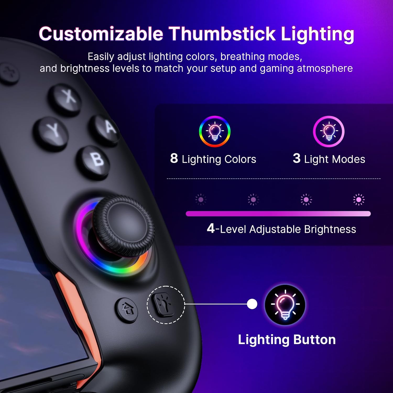 CONTROL PARA NINTENDO SWITCH NEXIGO HALL EFFECT GRIPCON CON SALIDA 4K HDMI Y LUCES RGB NEGRO - 5
