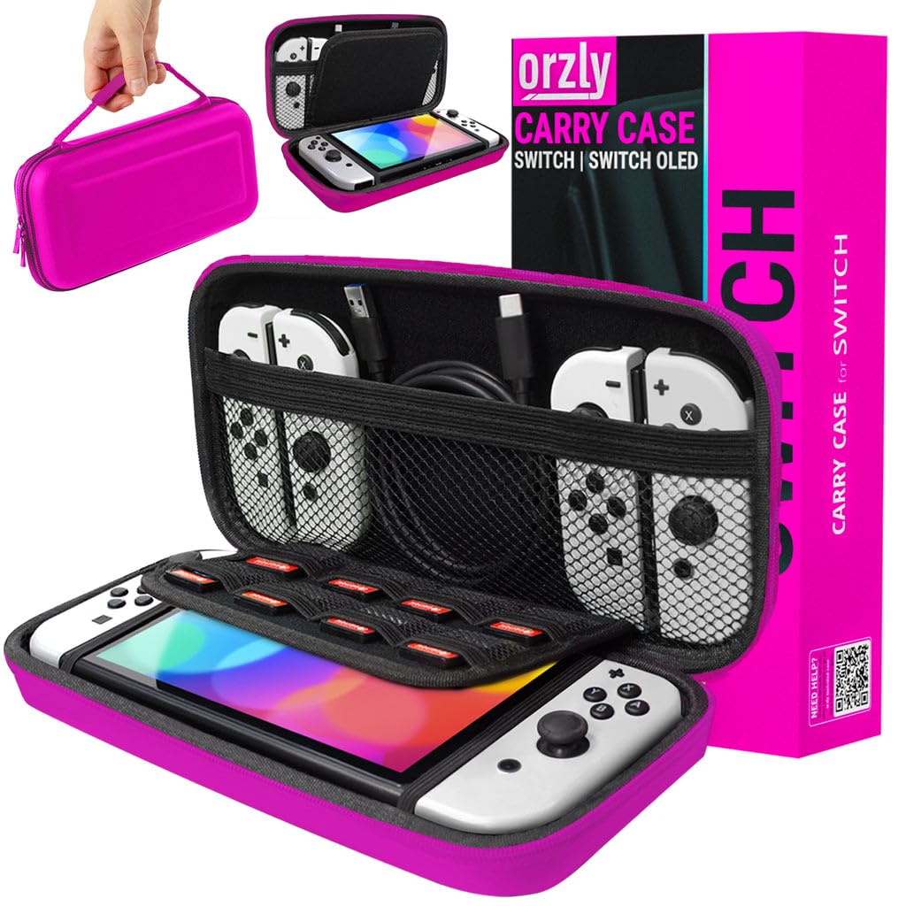 ESTUCHE RÍGIDO ORZLY PARA NINTENDO SWITCH Y SWITCH OLED COLOR ROSA - 1