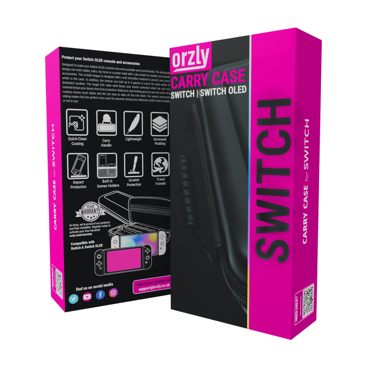 ESTUCHE RÍGIDO ORZLY PARA NINTENDO SWITCH Y SWITCH OLED COLOR ROSA - 3