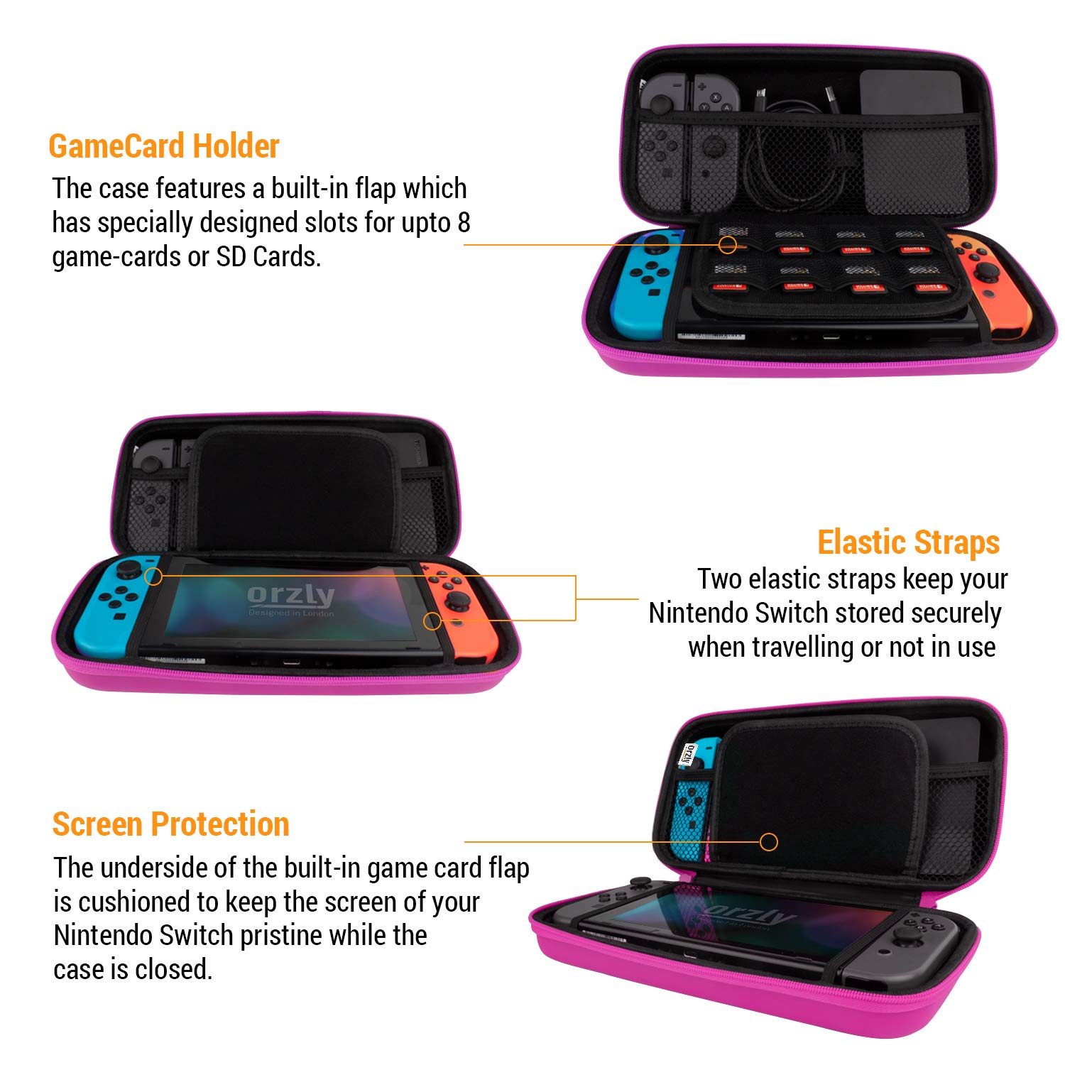 ESTUCHE RÍGIDO ORZLY PARA NINTENDO SWITCH Y SWITCH OLED COLOR ROSA - 4