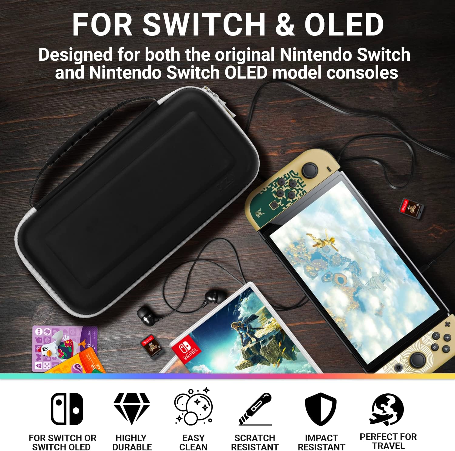 ESTUCHE ORZLY PARA NINTENDO SWITCH OLED CON COMPARTIMENTOS PARA ACCESORIOS Y JUEGOS NEGRO - 2