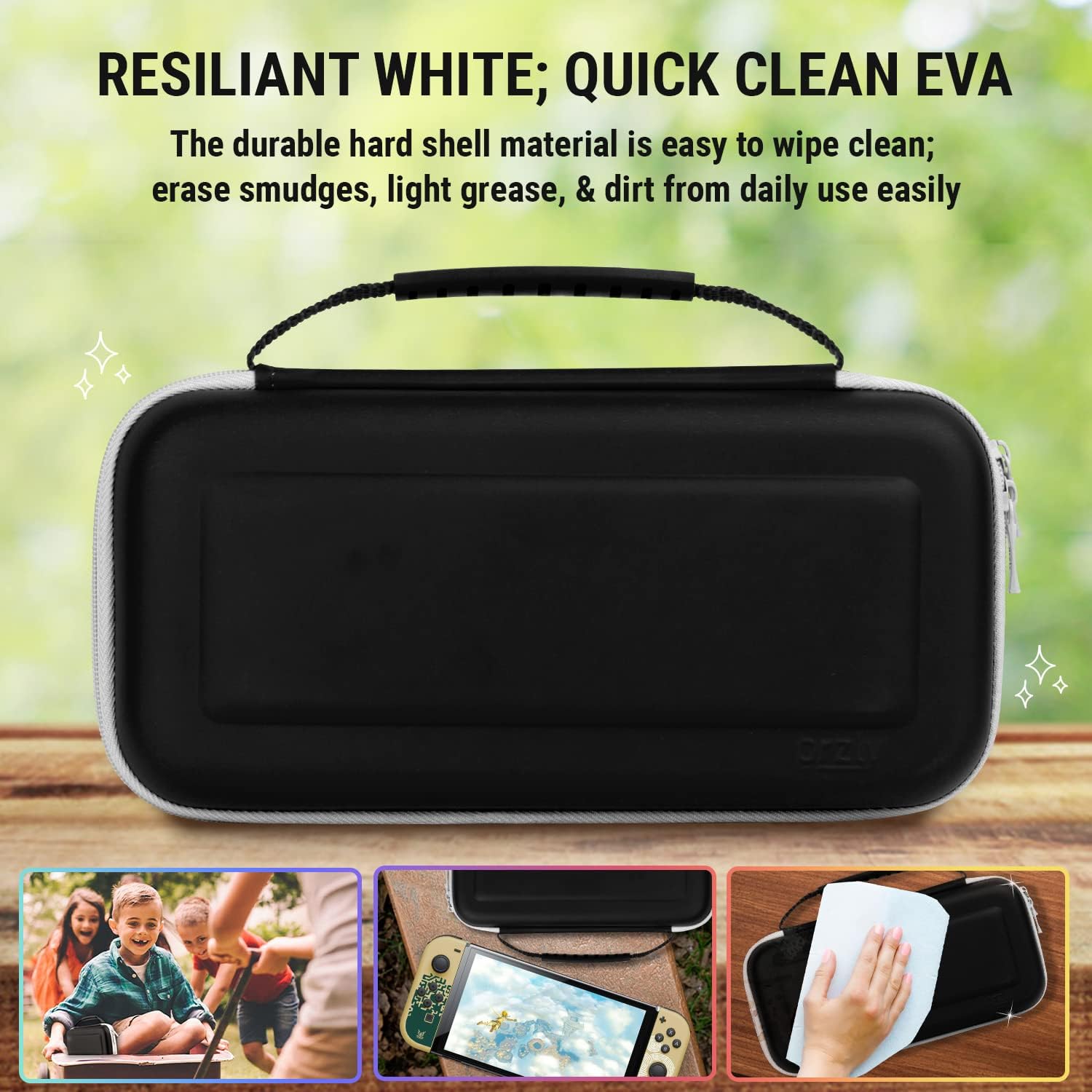 ESTUCHE ORZLY PARA NINTENDO SWITCH OLED CON COMPARTIMENTOS PARA ACCESORIOS Y JUEGOS NEGRO - 3