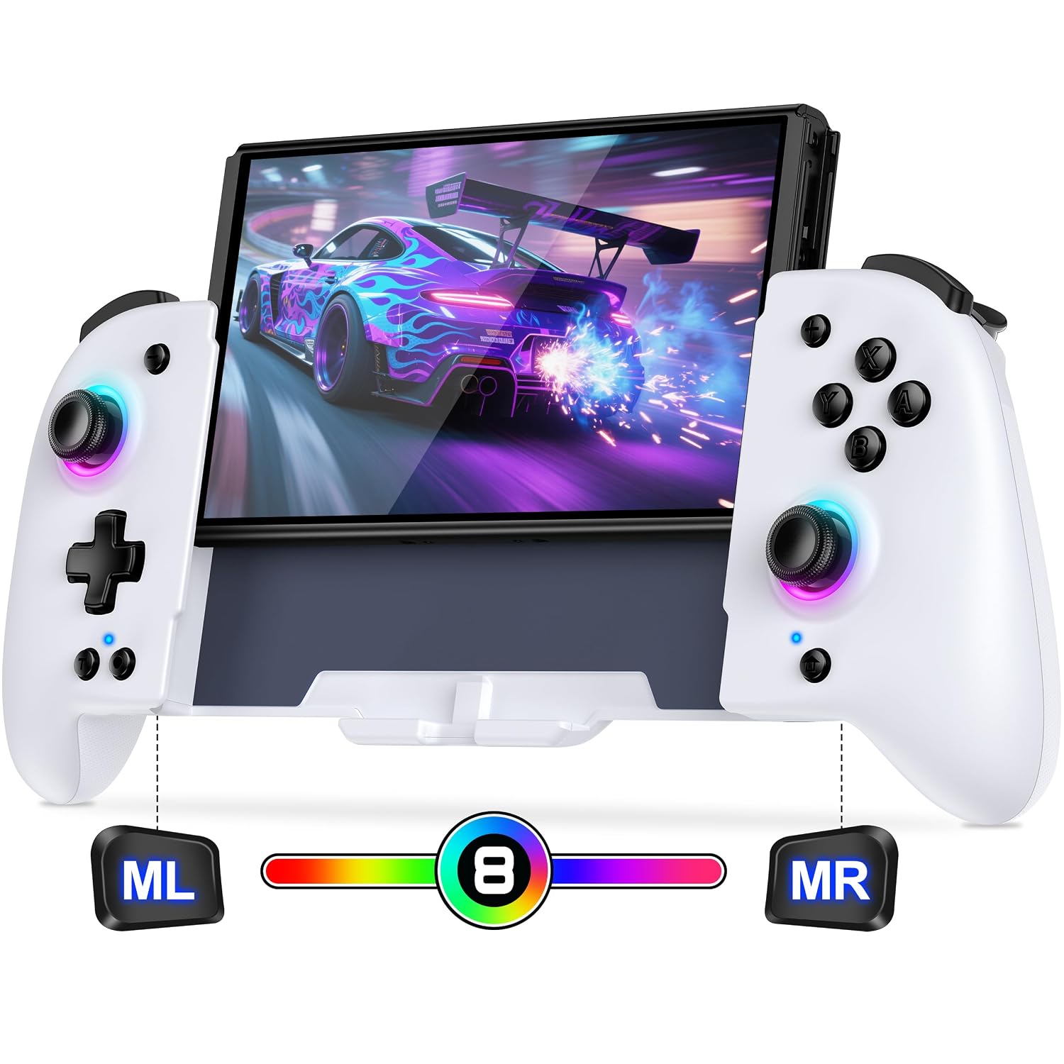 CONTROL INALÁMBRICO SPICAN PARA NINTENDO SWITCH BLANCO CON LUZ RGB Y BATERÍA 1000MAH - 1