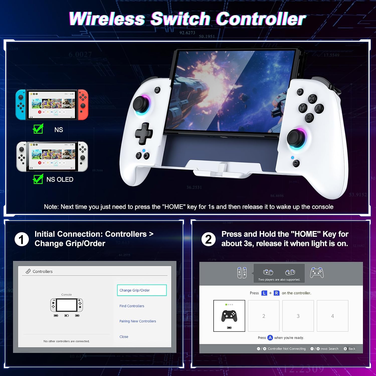 CONTROL INALÁMBRICO SPICAN PARA NINTENDO SWITCH BLANCO CON LUZ RGB Y BATERÍA 1000MAH - 3