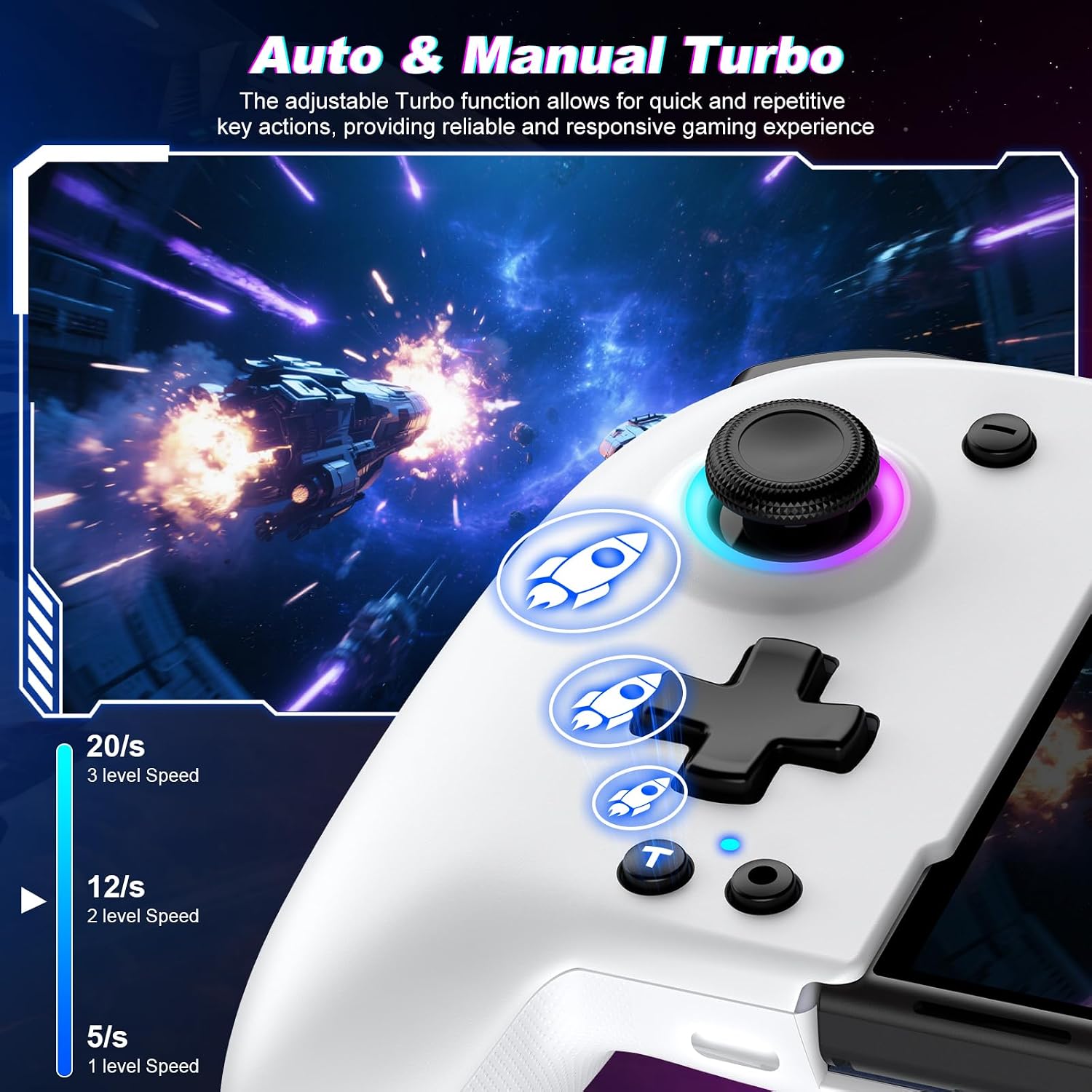 CONTROL INALÁMBRICO SPICAN PARA NINTENDO SWITCH BLANCO CON LUZ RGB Y BATERÍA 1000MAH - 4