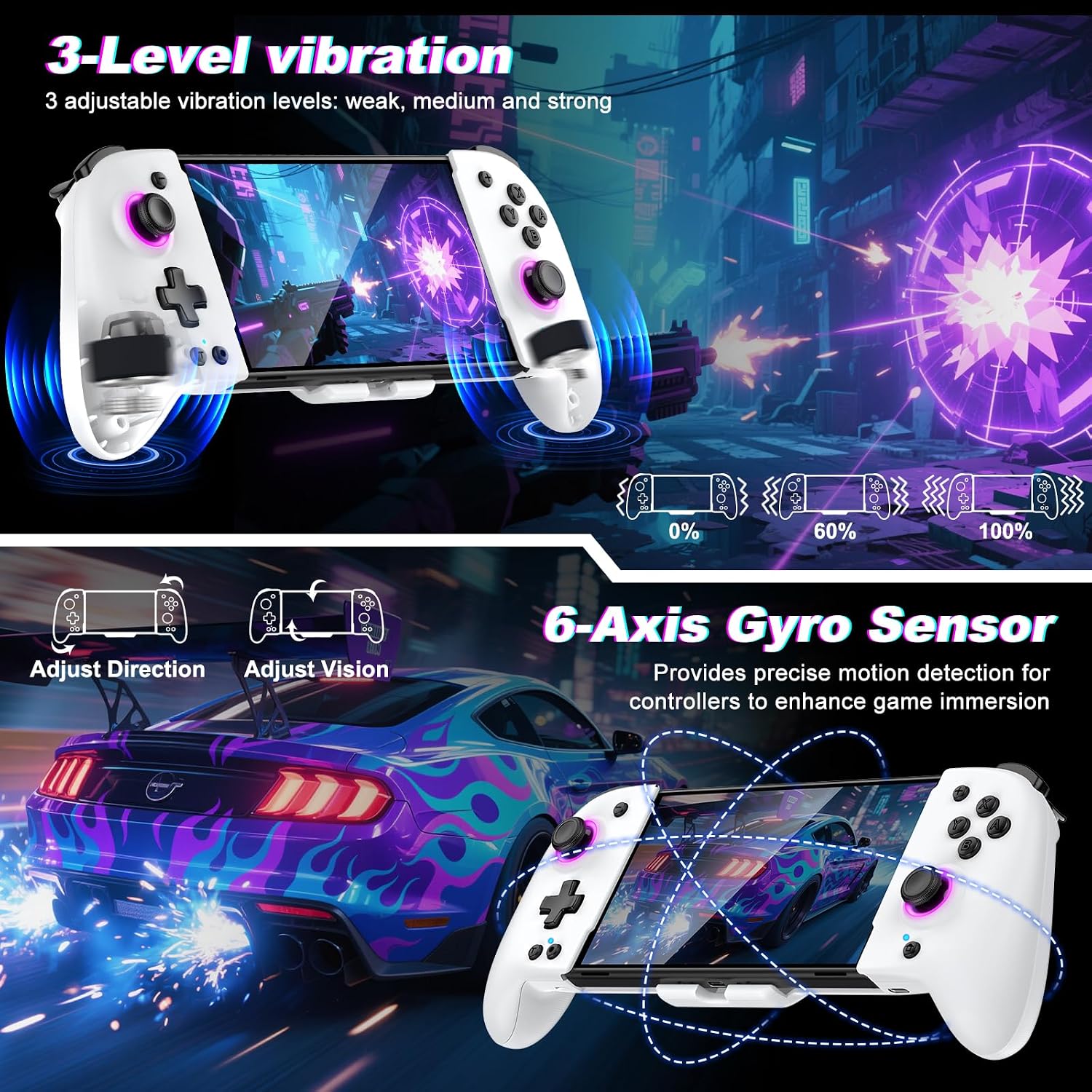 CONTROL INALÁMBRICO SPICAN PARA NINTENDO SWITCH BLANCO CON LUZ RGB Y BATERÍA 1000MAH - 5
