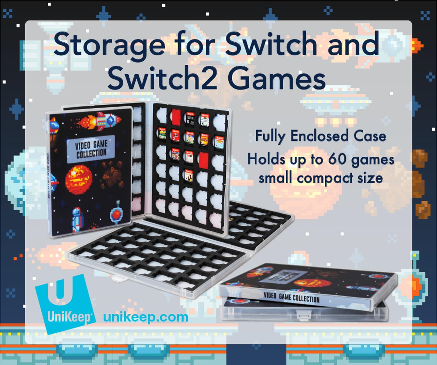 ESTUCHE PARA JUEGOS UNIKEEP NINTENDO SWITCH 60 CARTUCHOS ESPACIO - 1