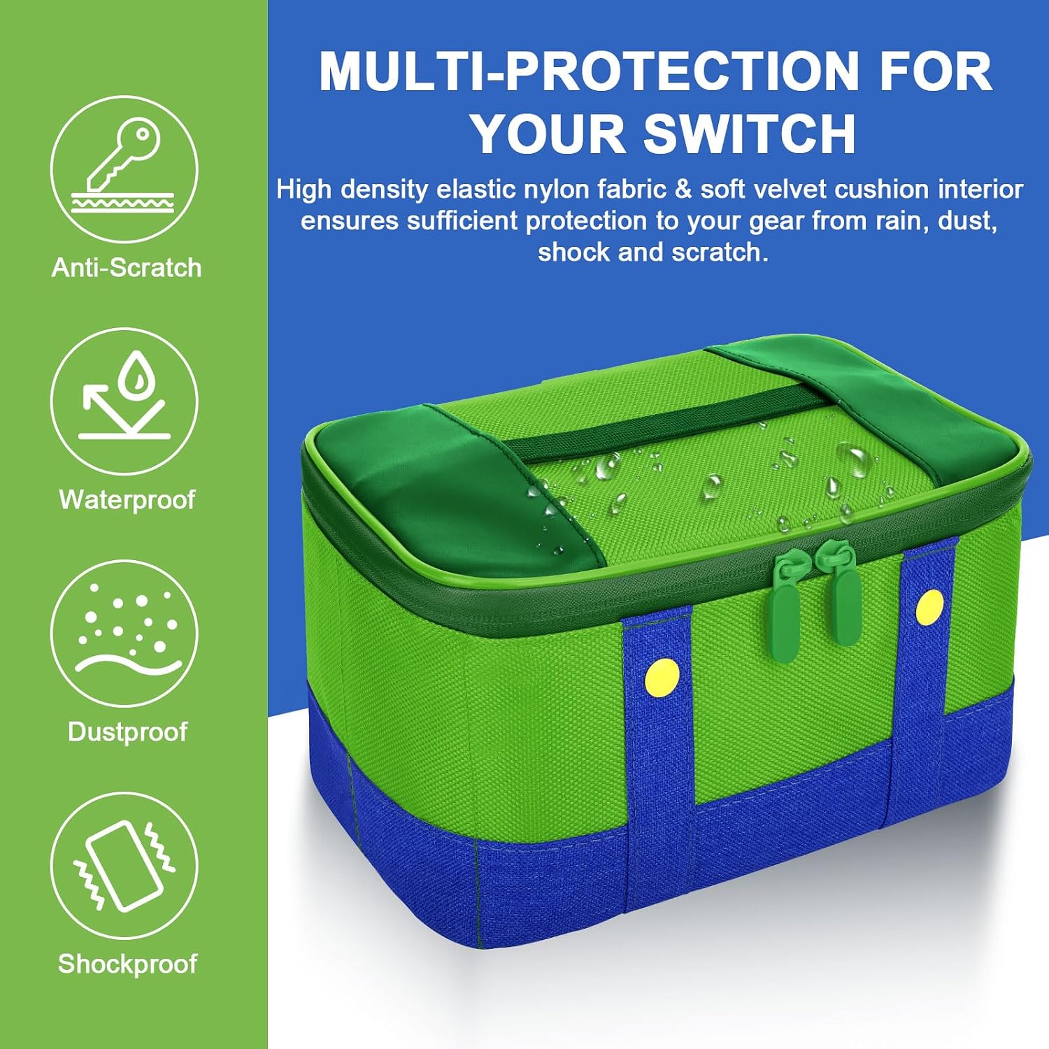 ESTUCHE PARA NINTENDO SWITCH VADAXX VERDE IMPERMEABLE Y PORTÁTIL - 4