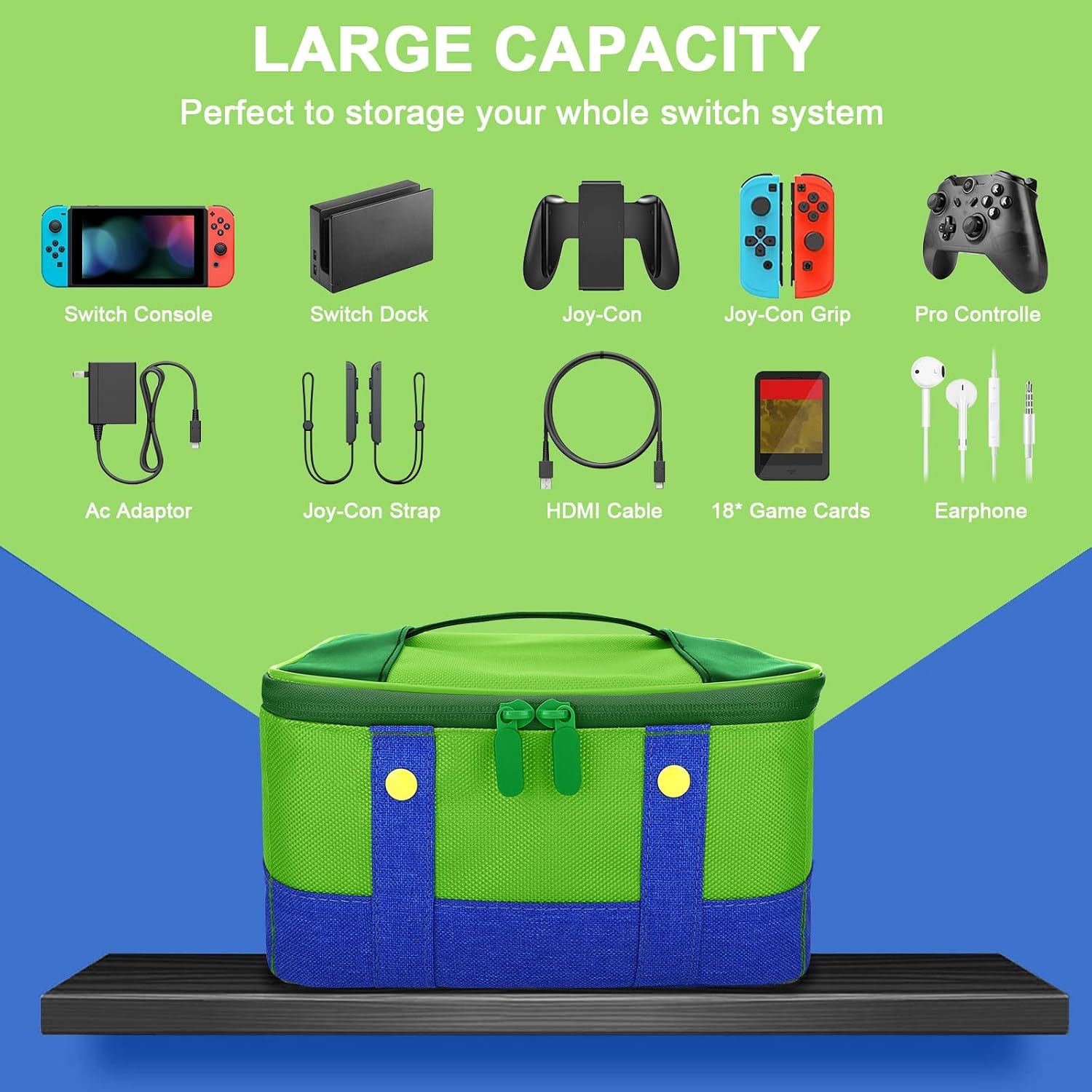 ESTUCHE PARA NINTENDO SWITCH VADAXX VERDE IMPERMEABLE Y PORTÁTIL - 5
