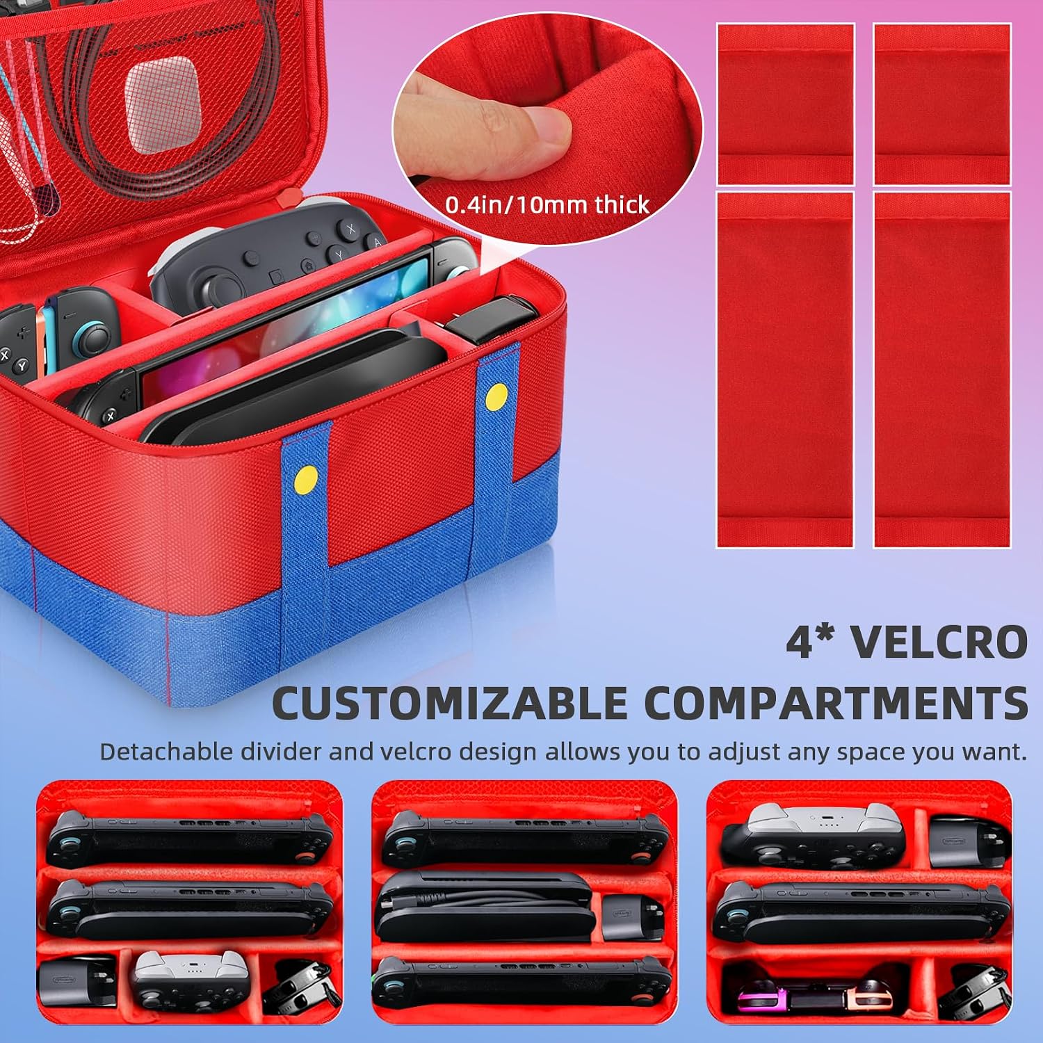 ESTUCHE PARA NINTENDO SWITCH VADAXX ROJO GRANDE IMPERMEABLE Y PORTÁTIL - 2