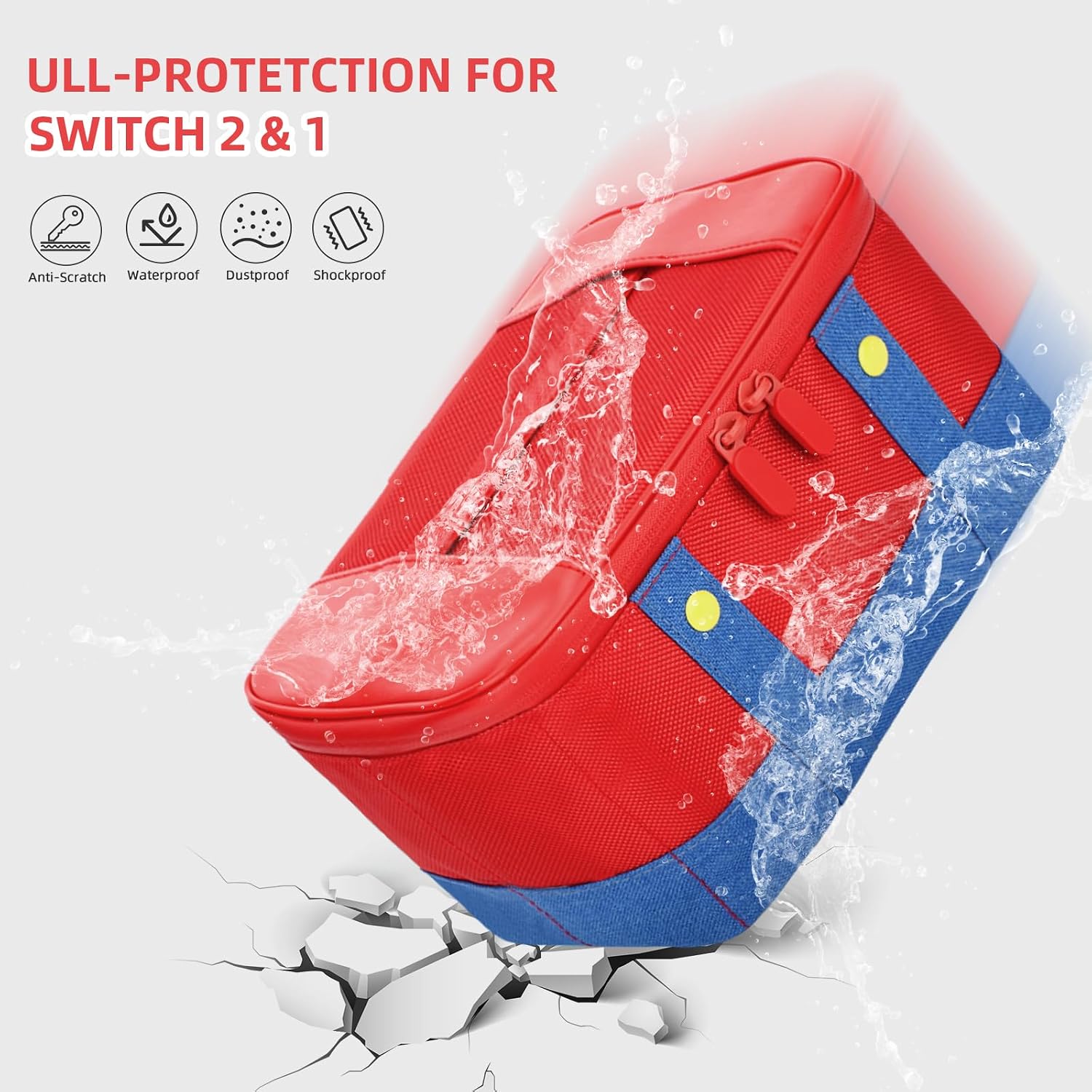 ESTUCHE PARA NINTENDO SWITCH VADAXX ROJO GRANDE IMPERMEABLE Y PORTÁTIL - 4