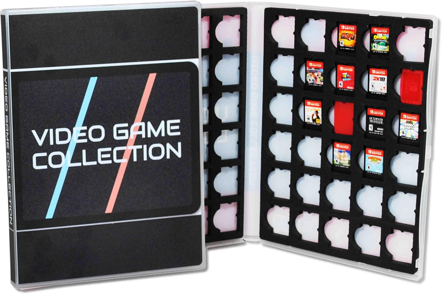 ESTUCHE PARA JUEGOS UNIKEEP NINTENDO SWITCH 60 CARTUCHOS ESPUMA NEGRO CON RAYAS - 2