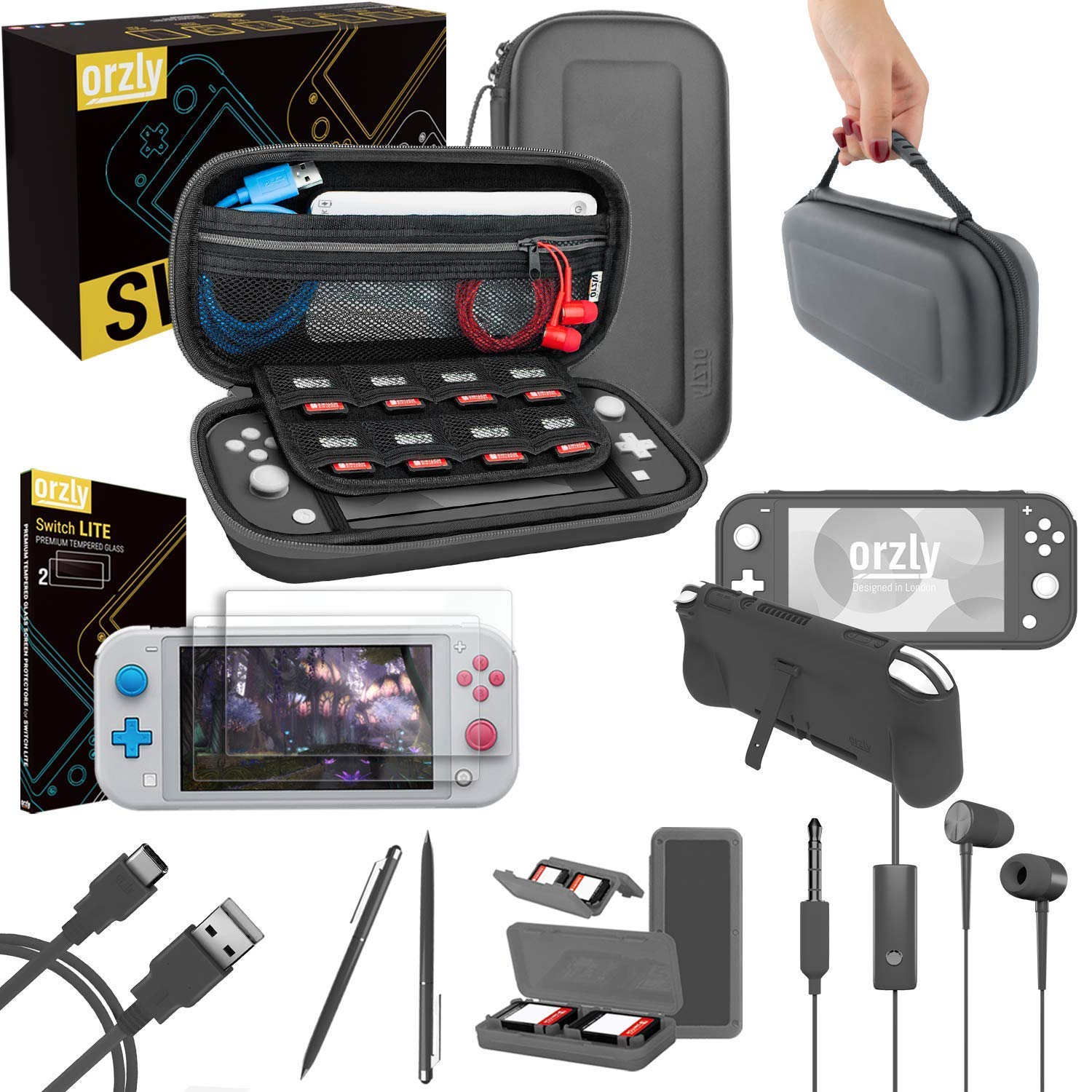 KIT DE ACCESORIOS ORZLY PARA NINTENDO SWITCH LITE GRIS - 1
