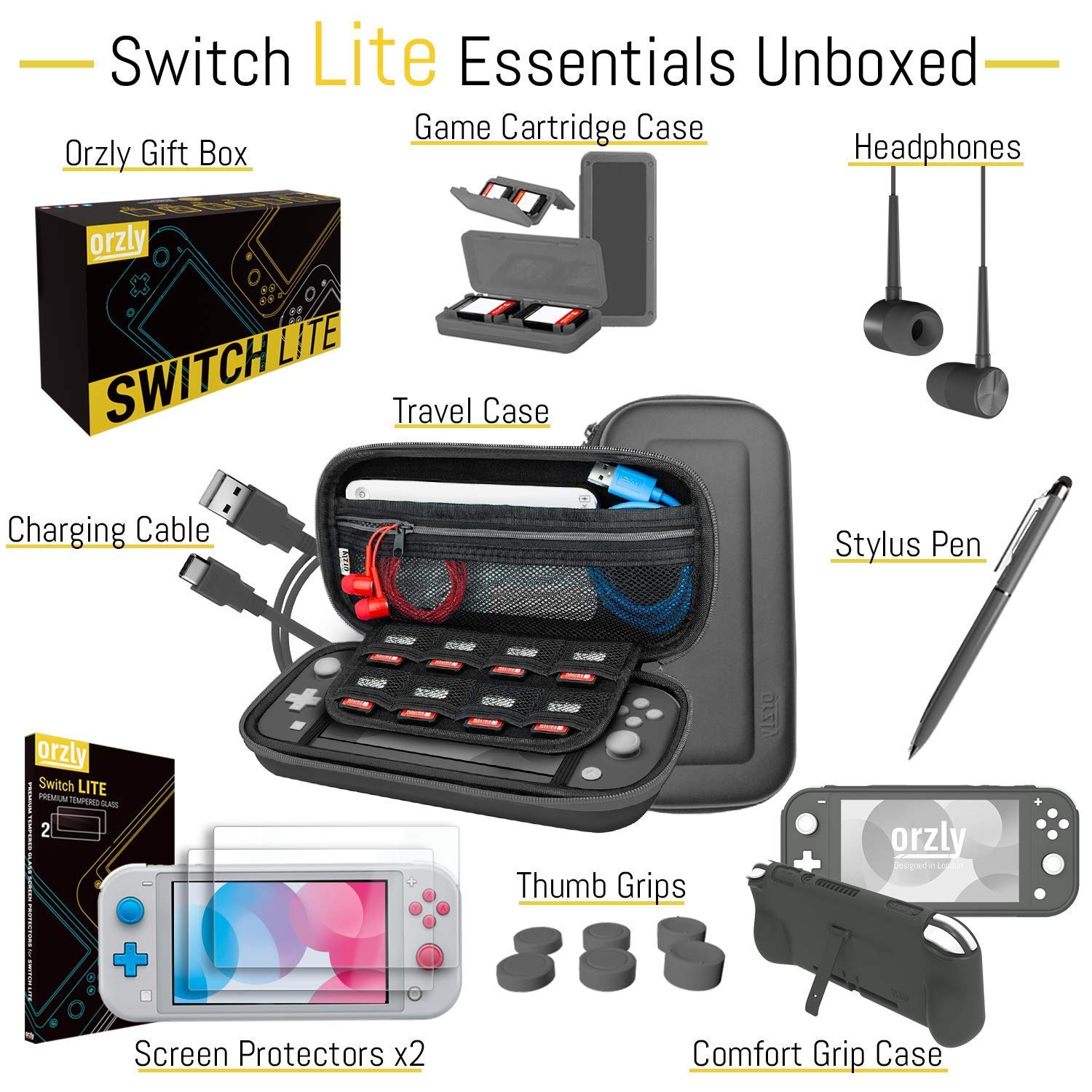 KIT DE ACCESORIOS ORZLY PARA NINTENDO SWITCH LITE GRIS - 3