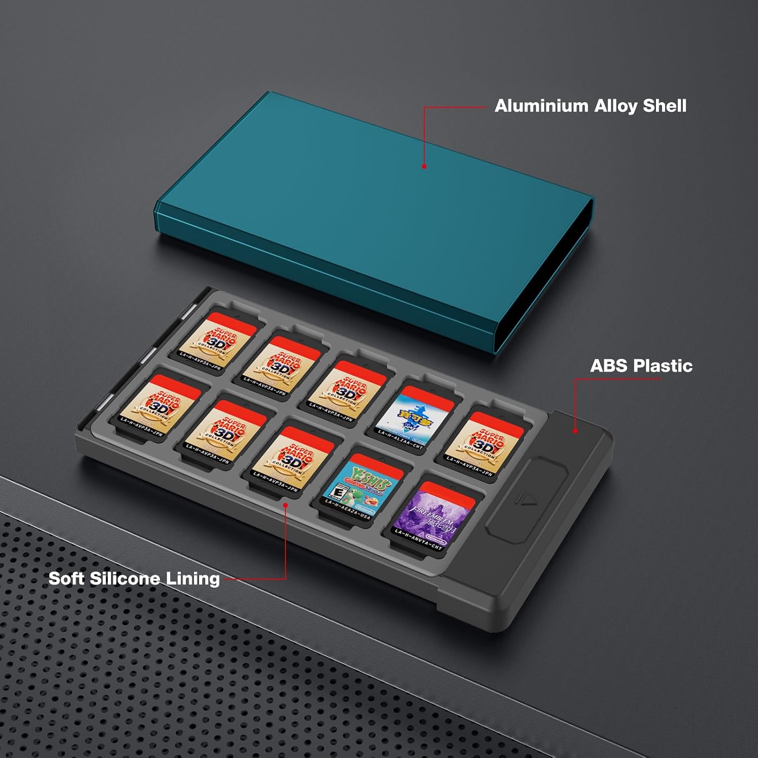 ESTUCHE PARA JUEGOS SWITCH HEIYING CON 40 RANURAS PARA TARJETAS SWITCH 2 Y MICRO SD - 4