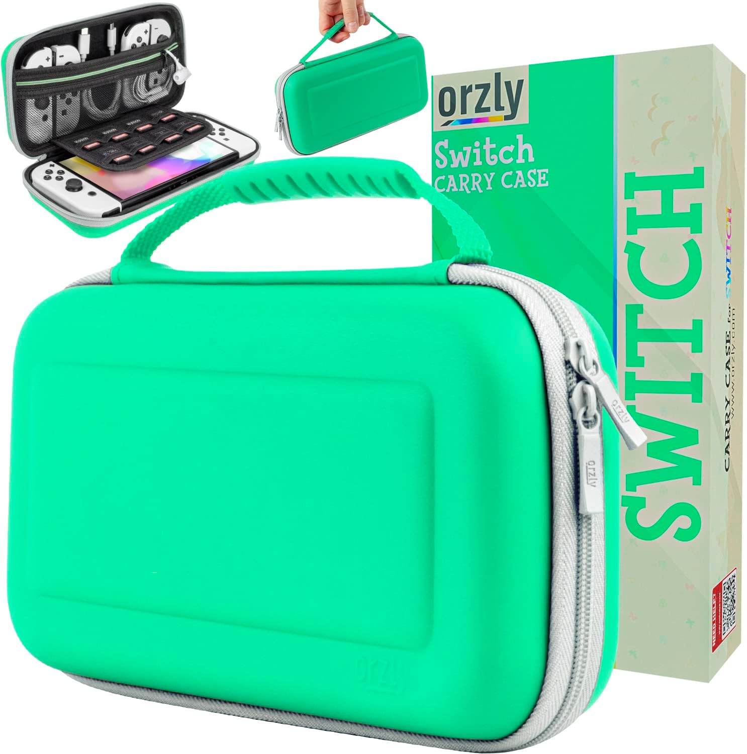 ESTUCHE ORZLY PARA NINTENDO SWITCH OLED CON COMPARTIMENTO PARA ACCESORIOS Y JUEGOS VERDE Y BLANCO - 1