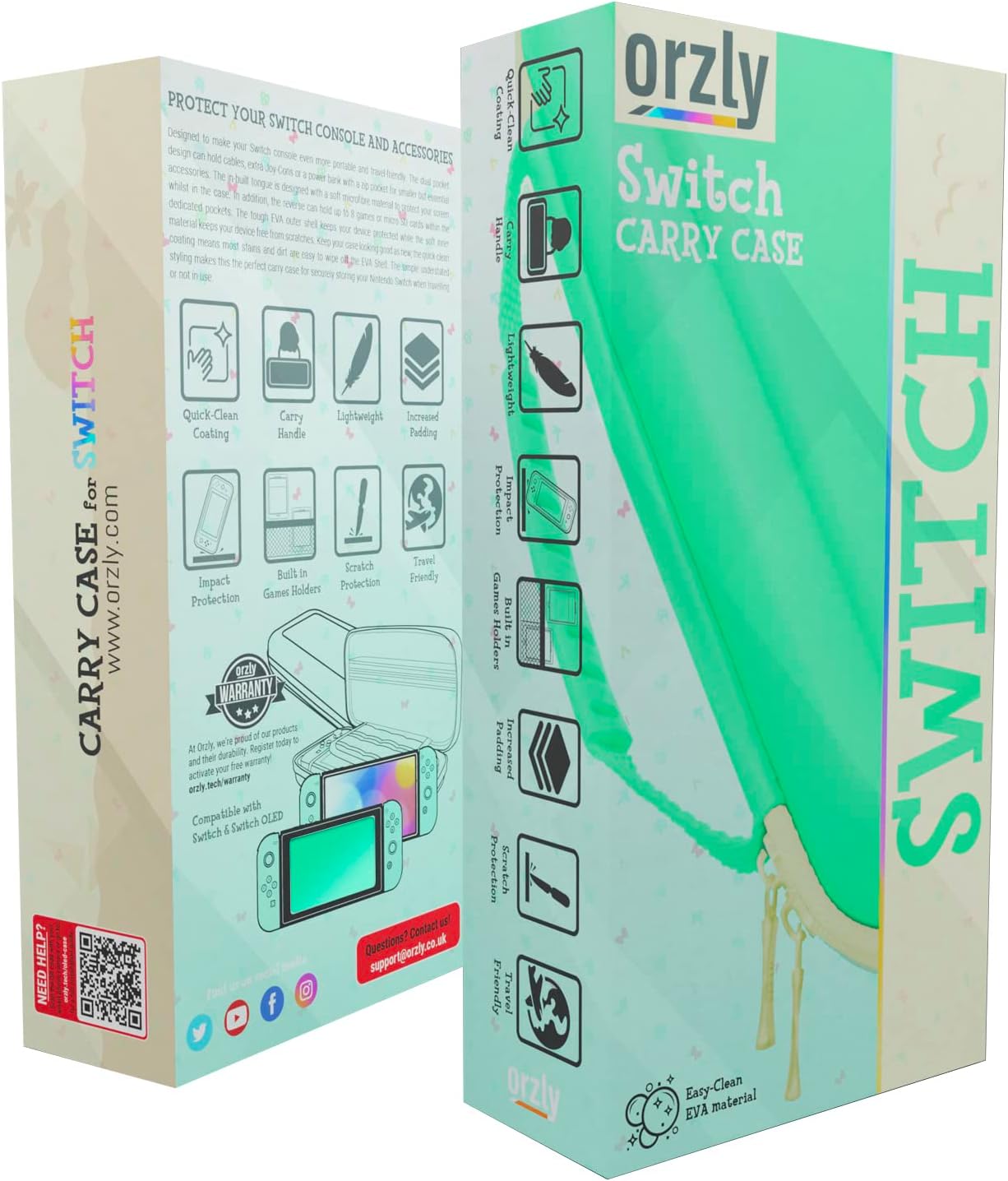 ESTUCHE ORZLY PARA NINTENDO SWITCH OLED CON COMPARTIMENTO PARA ACCESORIOS Y JUEGOS VERDE Y BLANCO - 2