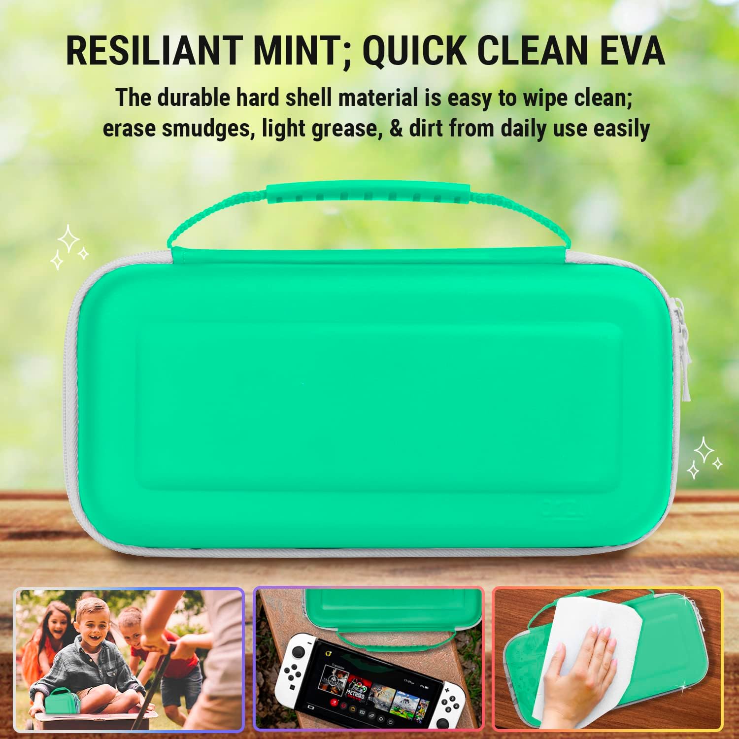 ESTUCHE ORZLY PARA NINTENDO SWITCH OLED CON COMPARTIMENTO PARA ACCESORIOS Y JUEGOS VERDE Y BLANCO - 3