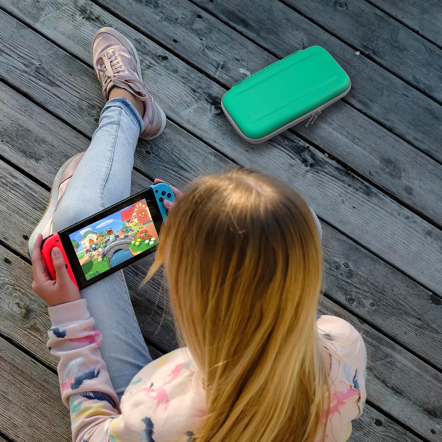 ESTUCHE ORZLY PARA NINTENDO SWITCH OLED CON COMPARTIMENTO PARA ACCESORIOS Y JUEGOS VERDE Y BLANCO - 5