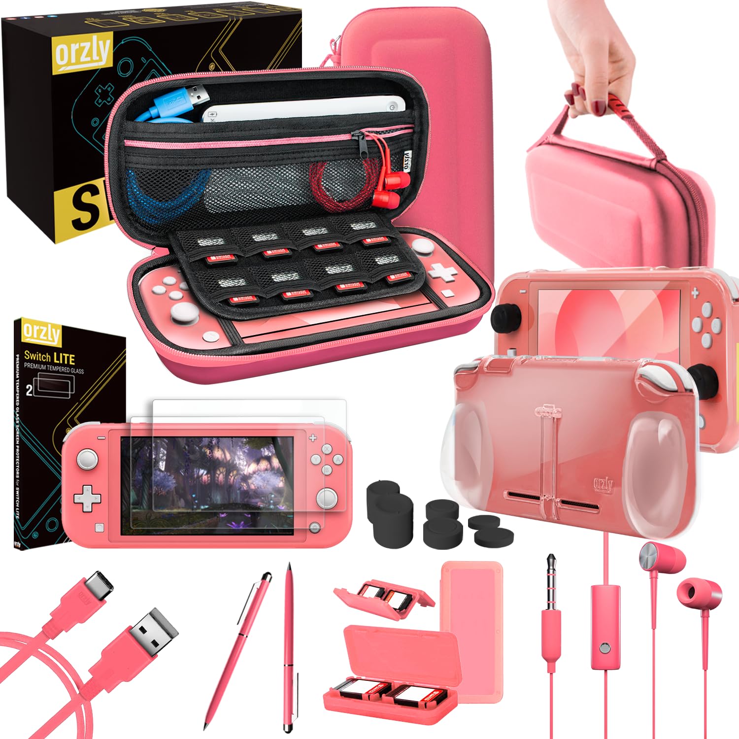 KIT DE ACCESORIOS ORZLY PARA NINTENDO SWITCH LITE CORAL - 1