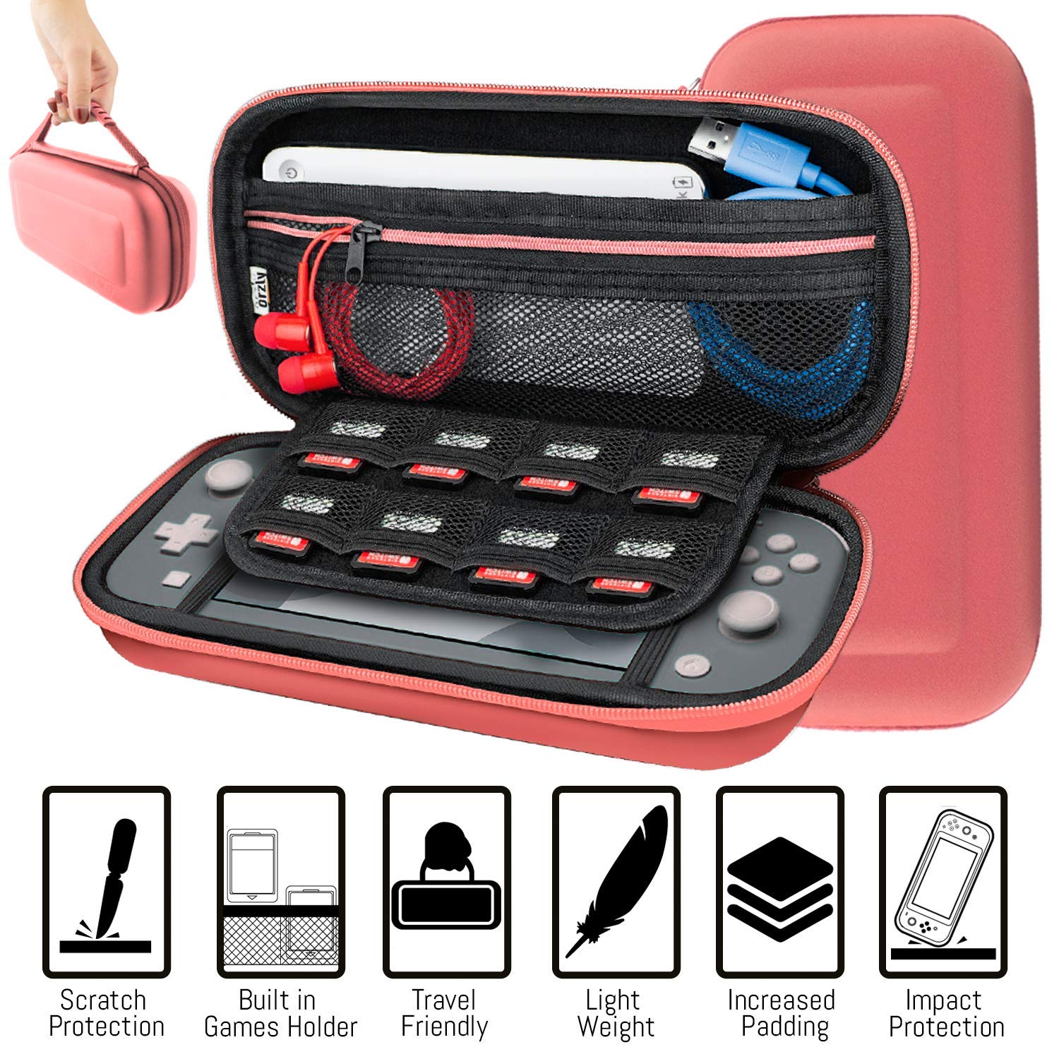 KIT DE ACCESORIOS ORZLY PARA NINTENDO SWITCH LITE CORAL - 4