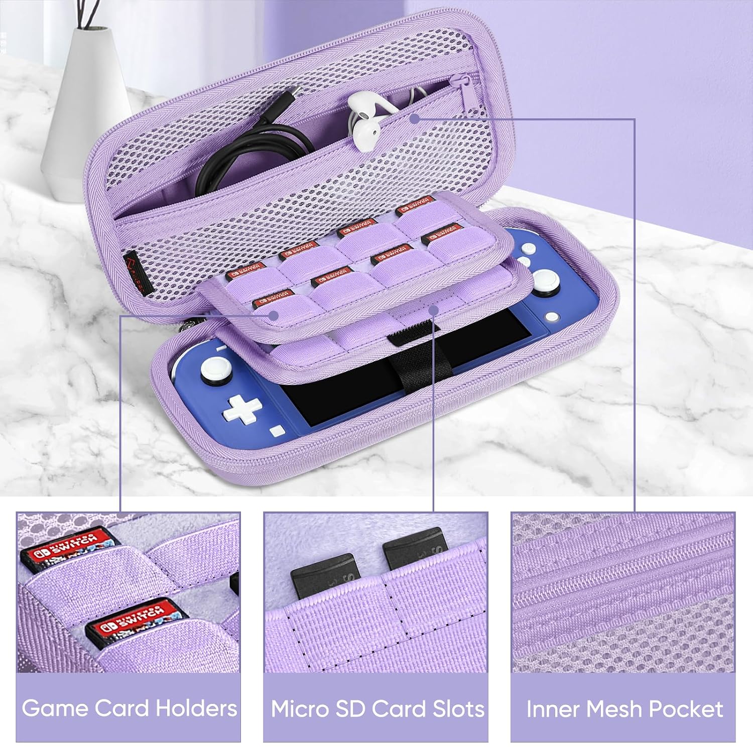 ESTUCHE RÍGIDO FINTIE PARA NINTENDO SWITCH LITE 2019 LILA - 3