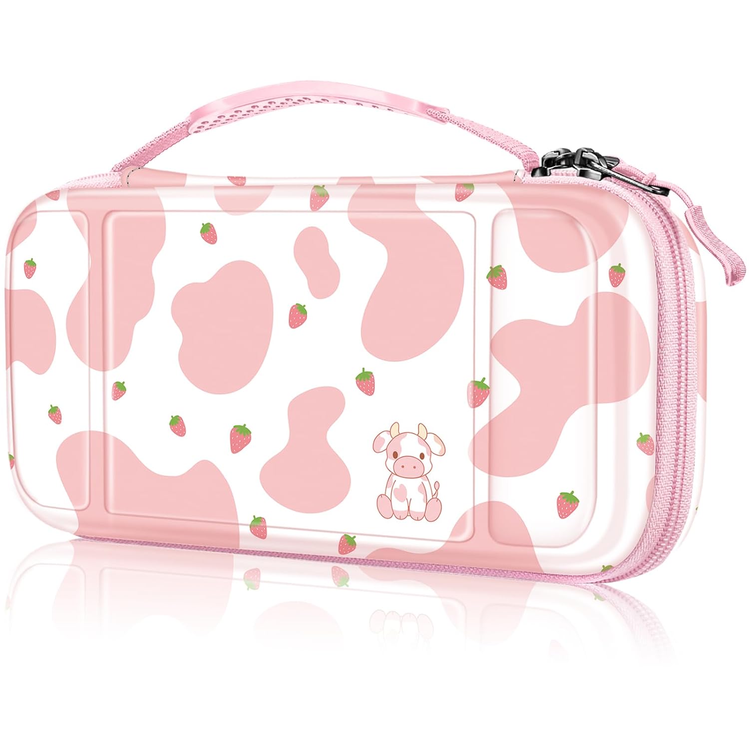 ESTUCHE PROTECTOR FINTIE PARA NINTENDO SWITCH LITE 2019 COLOR FRESA CON DISEÑO DE VACA - 1