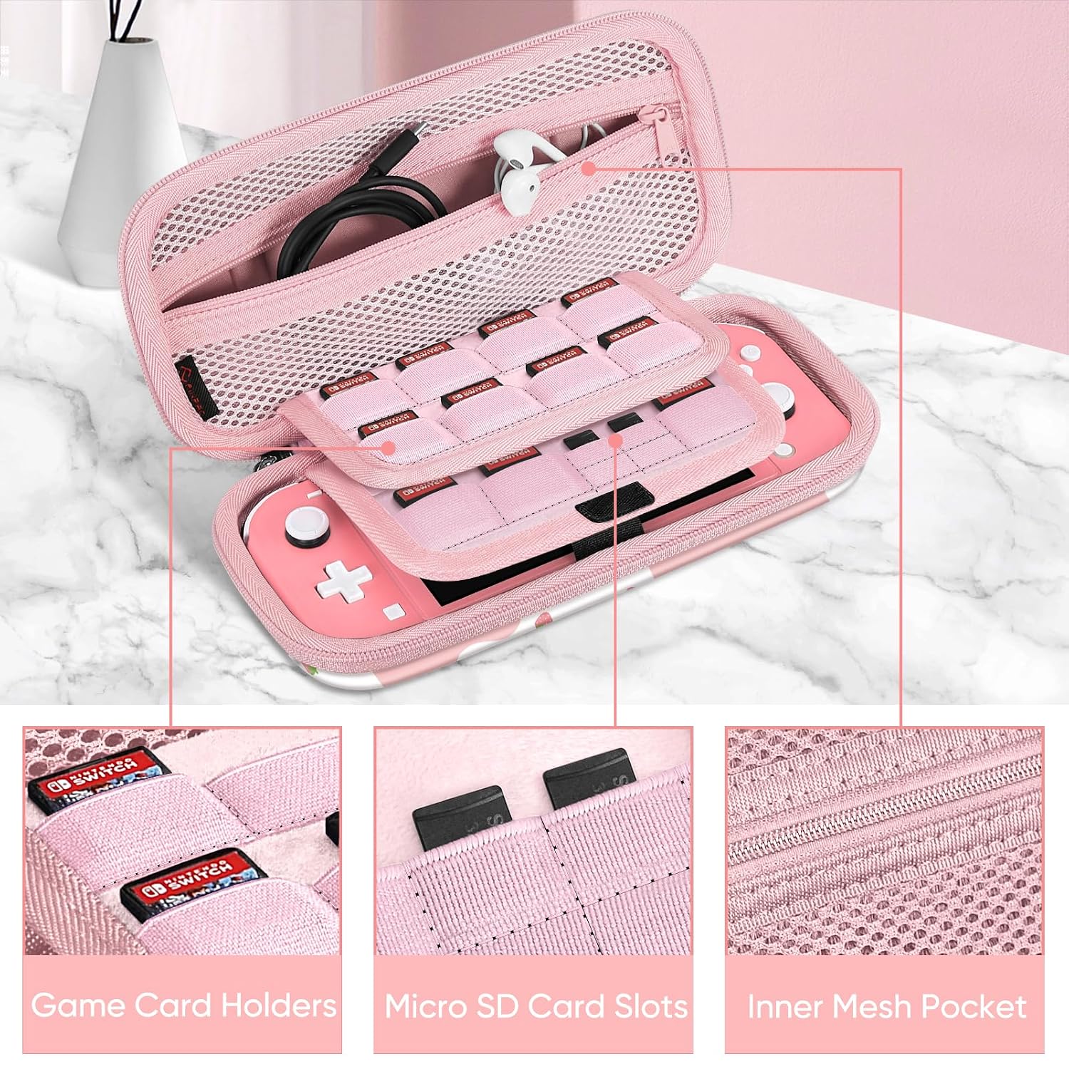 ESTUCHE PROTECTOR FINTIE PARA NINTENDO SWITCH LITE 2019 COLOR FRESA CON DISEÑO DE VACA - 3