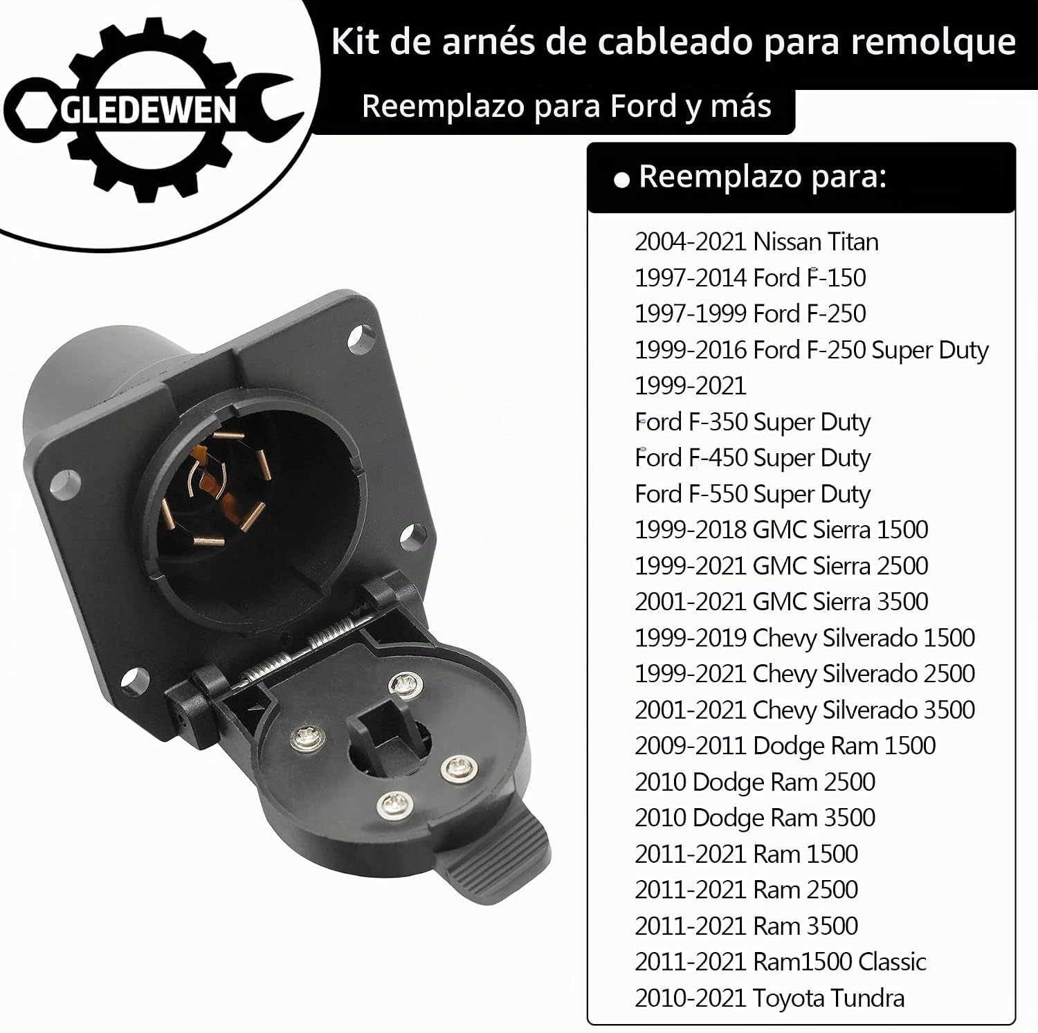 KIT DE ARNÉS DE CABLEADO PARA REMOLQUE 7 PINES GLEDEWEN COMPATIBLE CON FORD F150 F250 1997-2021 - 2