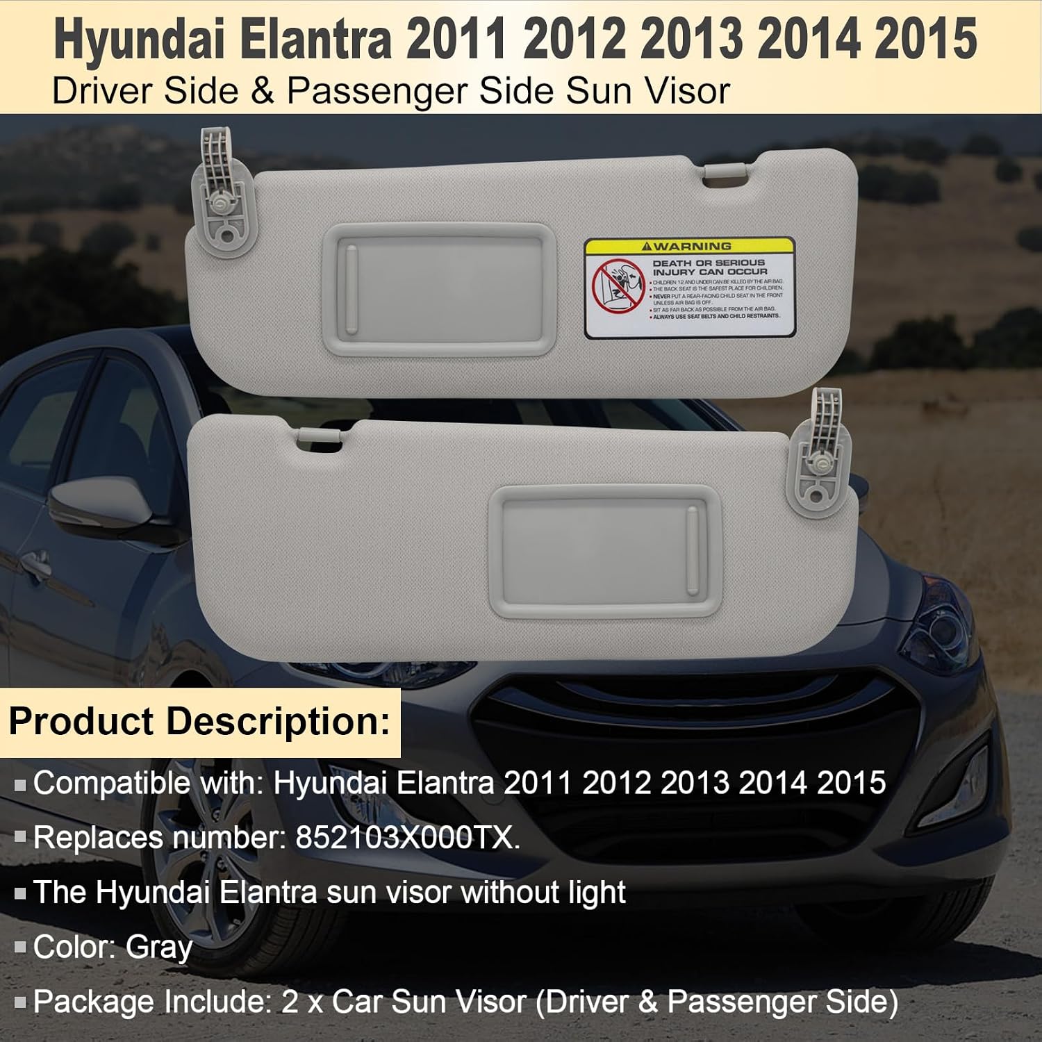PARASOL PARA HYUNDAI ELANTRA 2011-2015 LADO CONDUCTOR Y PASAJERO NHILES GRIS - 2