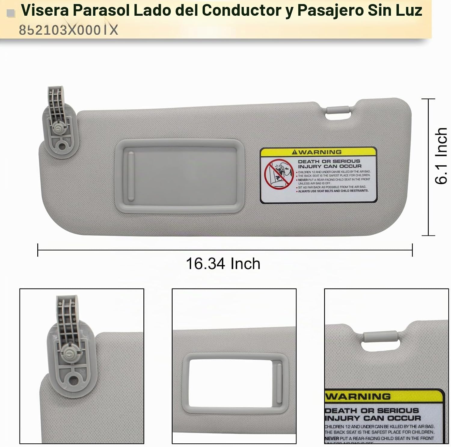 PARASOL PARA HYUNDAI ELANTRA 2011-2015 LADO CONDUCTOR Y PASAJERO NHILES GRIS - 4