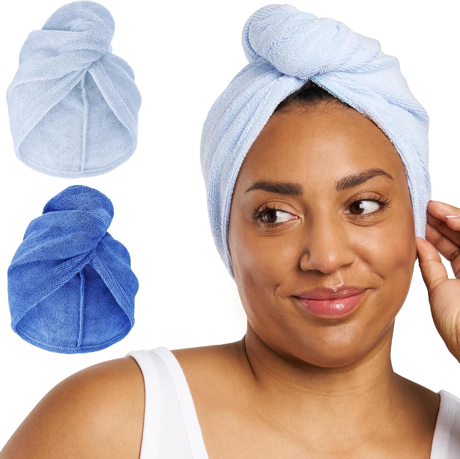 TOALLA PARA CABELLO TURBIE TWIST MICROFIBER DAZZLING BLUE Y WINDSURFER 2 UNIDADES - 1