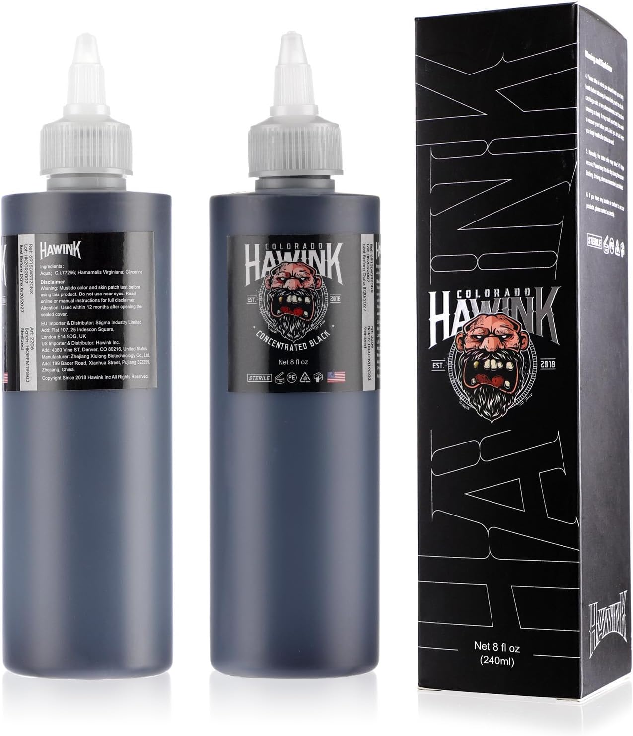 TINTA PARA TATUAJES HAWINK BLACK TATTOO INK 240ML VEGANA - 2