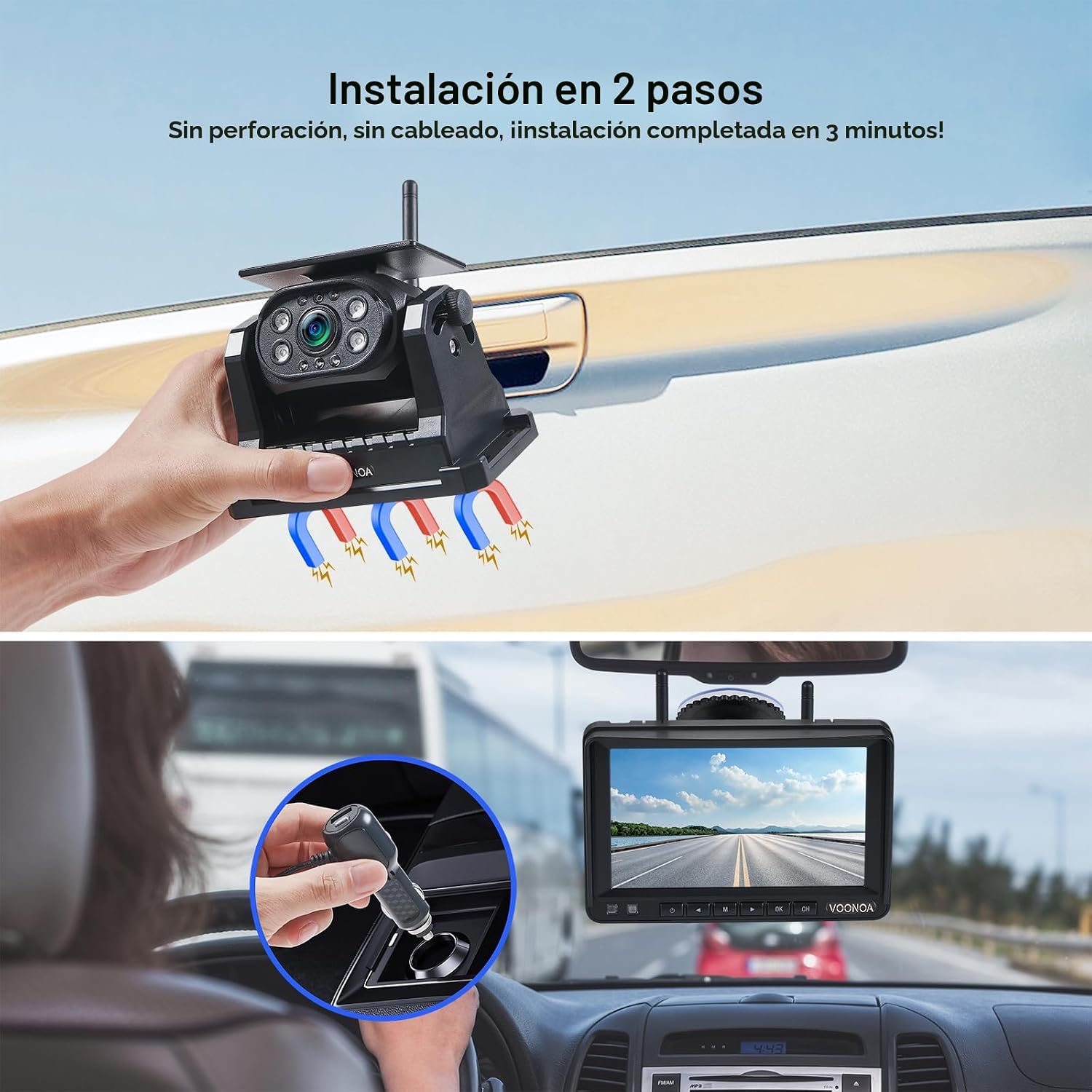 CÁMARA DE REVERSA INALÁMBRICA MAGNÉTICA VOONOA 2 CON MONITOR HD 7'' 1080P Y BATERÍA RECARGABLE 15000MAH - 2