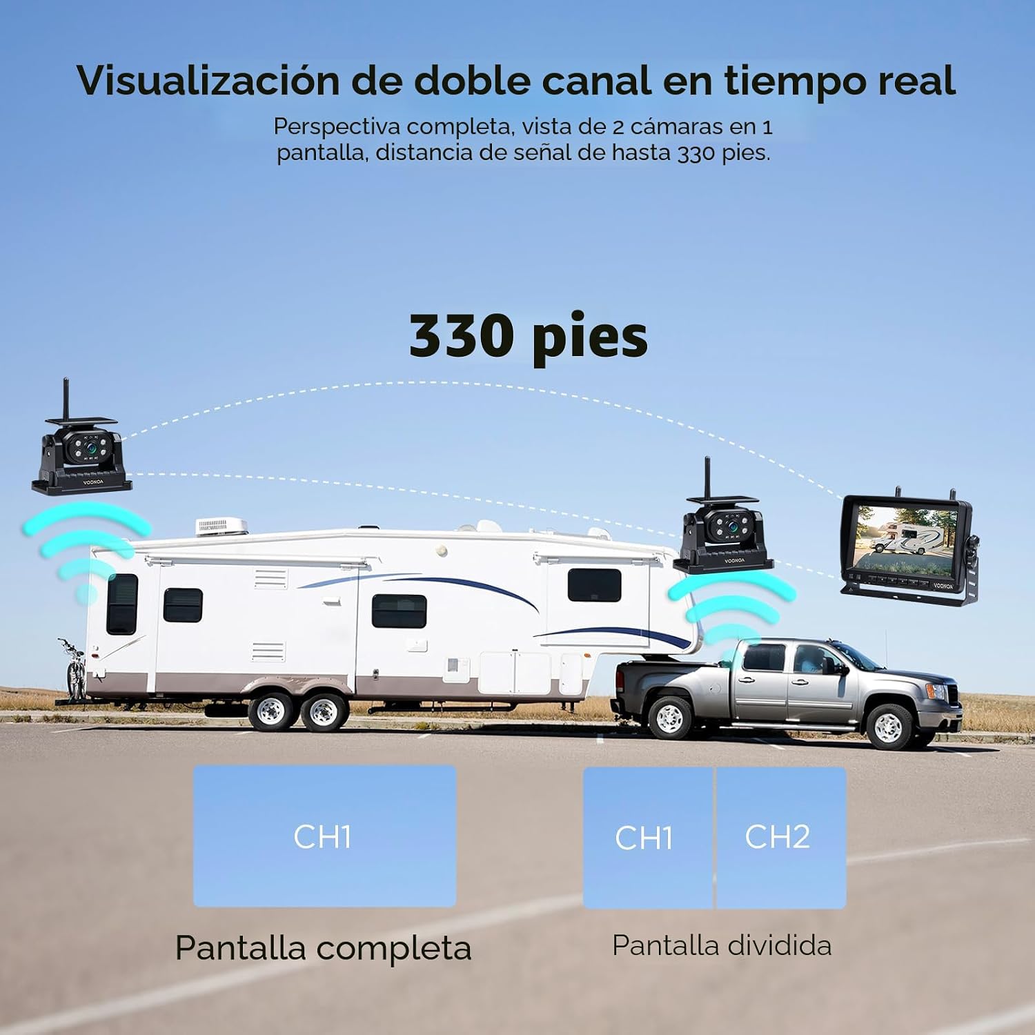 CÁMARA DE REVERSA INALÁMBRICA MAGNÉTICA VOONOA 2 CON MONITOR HD 7'' 1080P Y BATERÍA RECARGABLE 15000MAH - 4