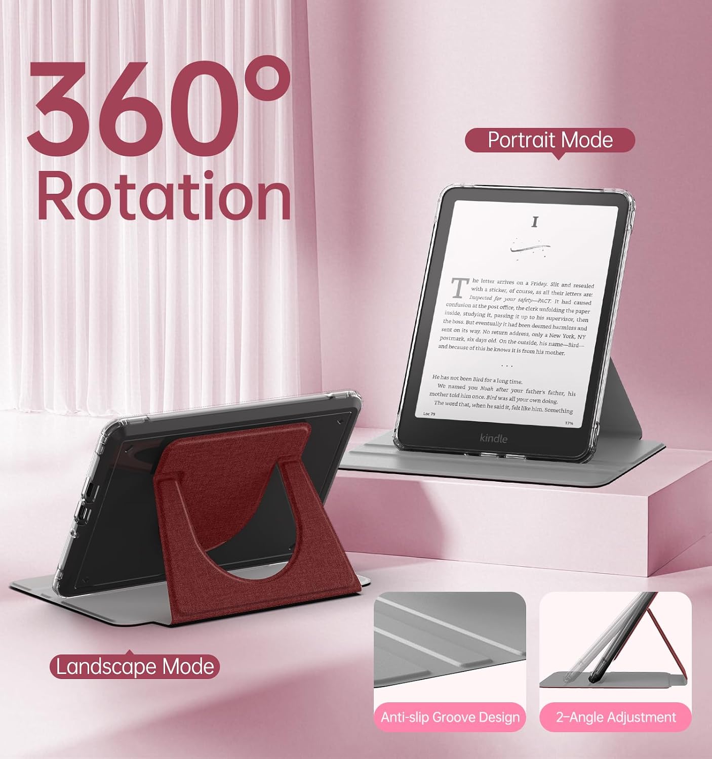 ESTUCHE MOKO 360° ROTATIVO DESMONTABLE PARA EBOOK READER 7' VINO DENIM - 4
