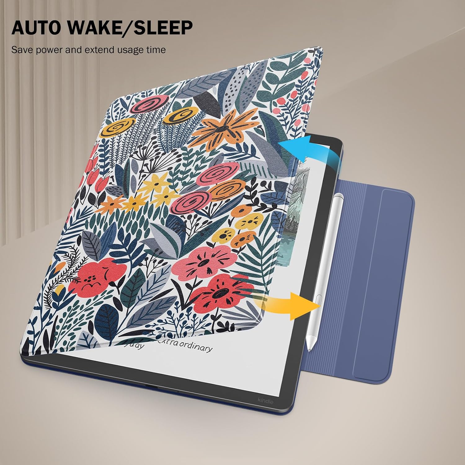 ESTUCHE MOKO PARA KINDLE SCRIBE 11' 3RA GENERACIÓN Y COLORSOFT 1RA GENERACIÓN AZUL FLORAL - 5