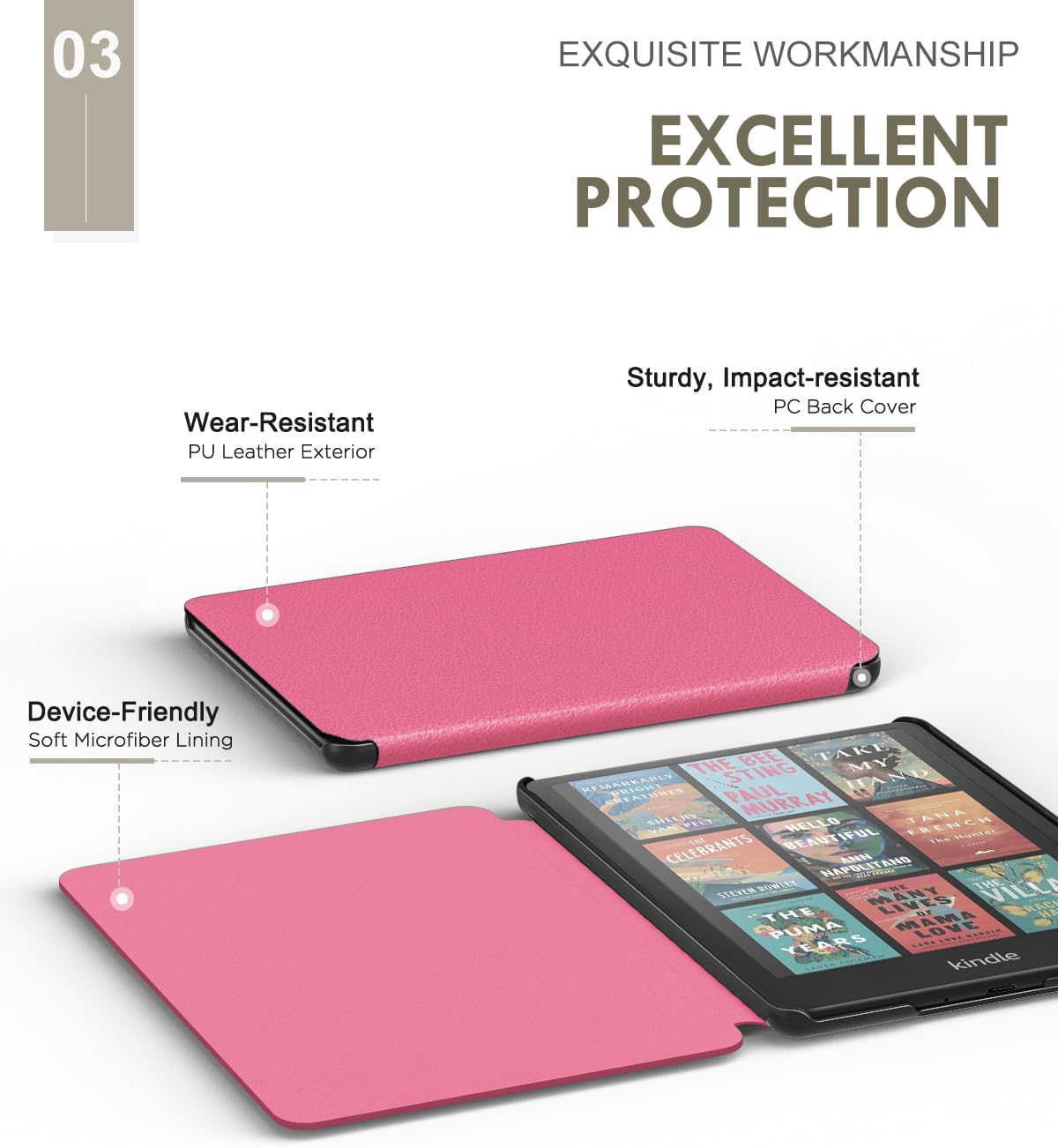 ESTUCHE MOKO PARA KINDLE PAPERWHITE 7' 12ª GEN 2024 COLORSOFT FRAMBUESA - 4