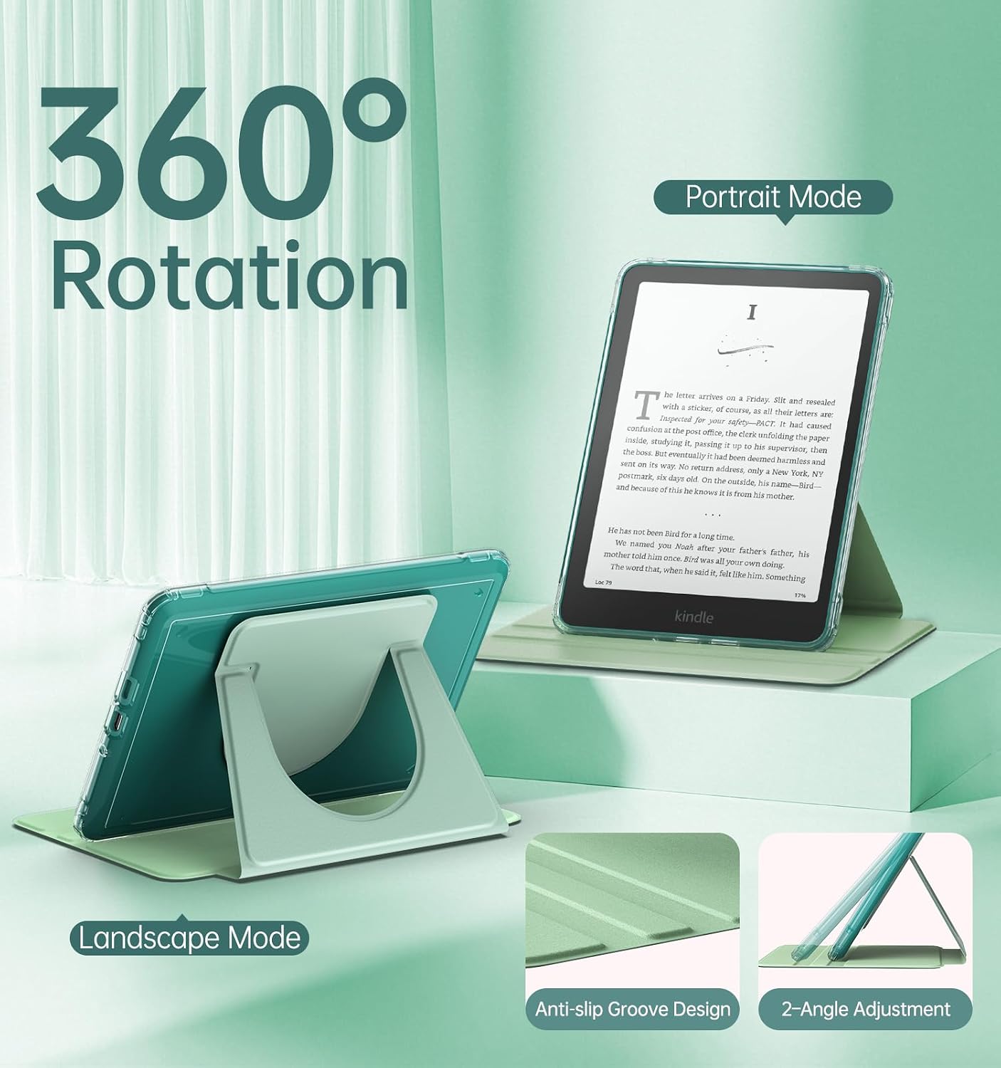 ESTUCHE GIRATORIO MOKO PARA KINDLE PAPERWHITE 7' 12ª GEN/COLORSOFT VERDE AGAVE - 4