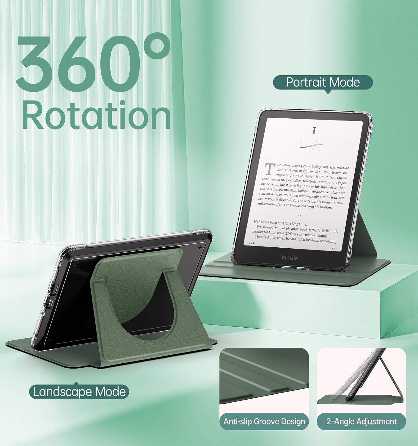 ESTUCHE MOKO 360° ROTATIVO DESMONTABLE PARA EBOOK READER 7' CELADÓN - 4