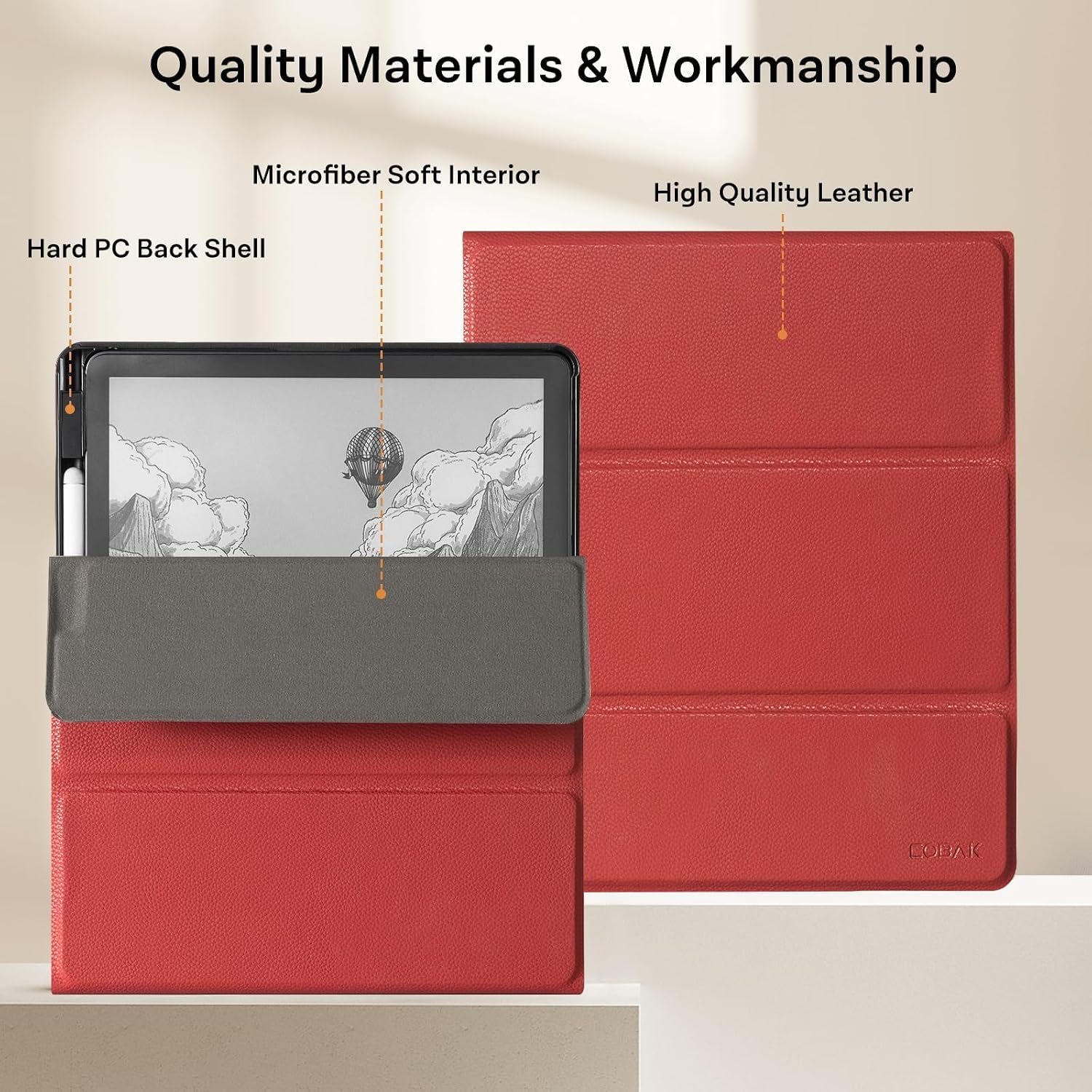 ESTUCHE COBAK PARA KINDLE SCRIBE 11' 3RA GENERACIÓN 2025 COLORSOFT PU LEATHER ROJO LICHI - 3