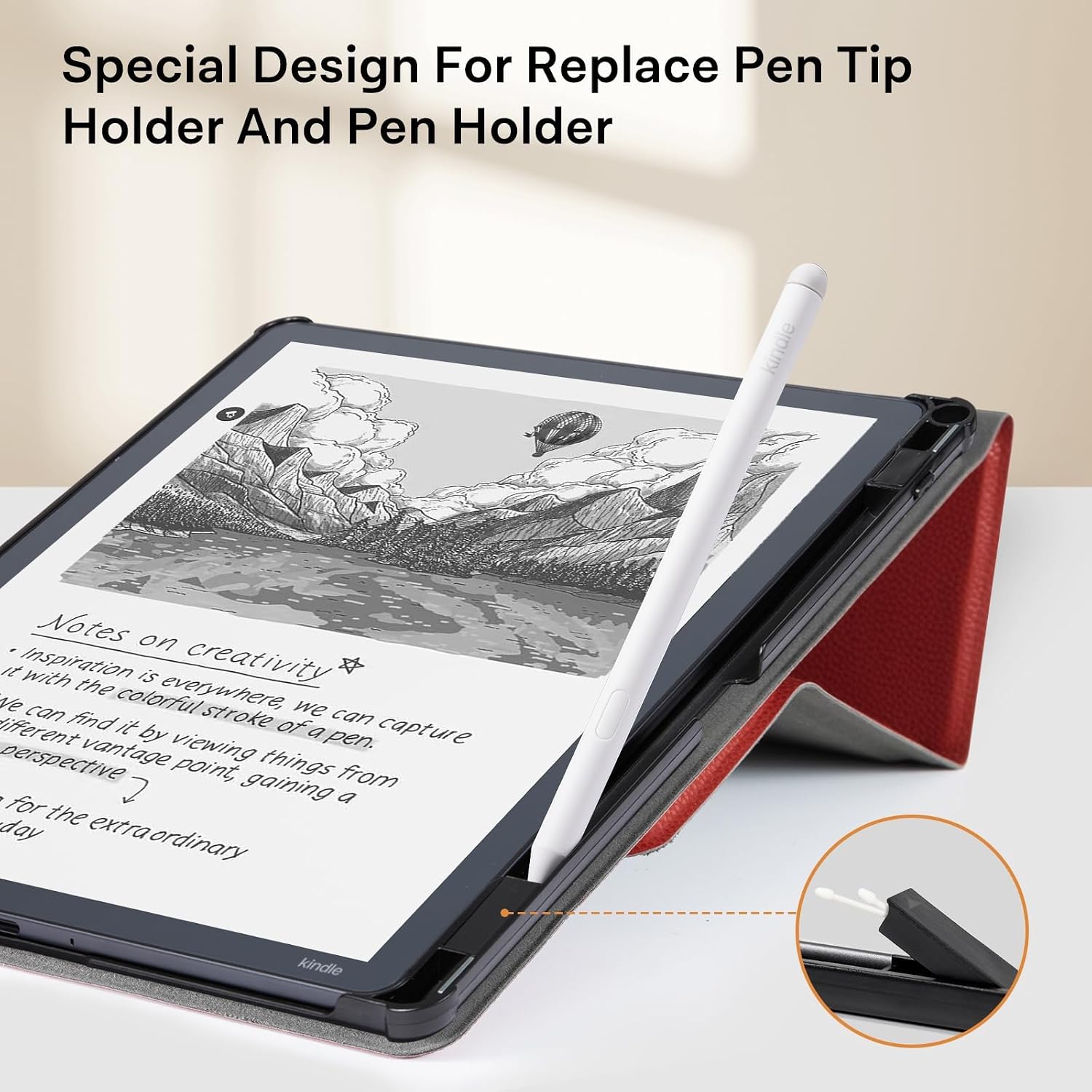 ESTUCHE COBAK PARA KINDLE SCRIBE 11' 3RA GENERACIÓN 2025 COLORSOFT PU LEATHER ROJO LICHI - 5