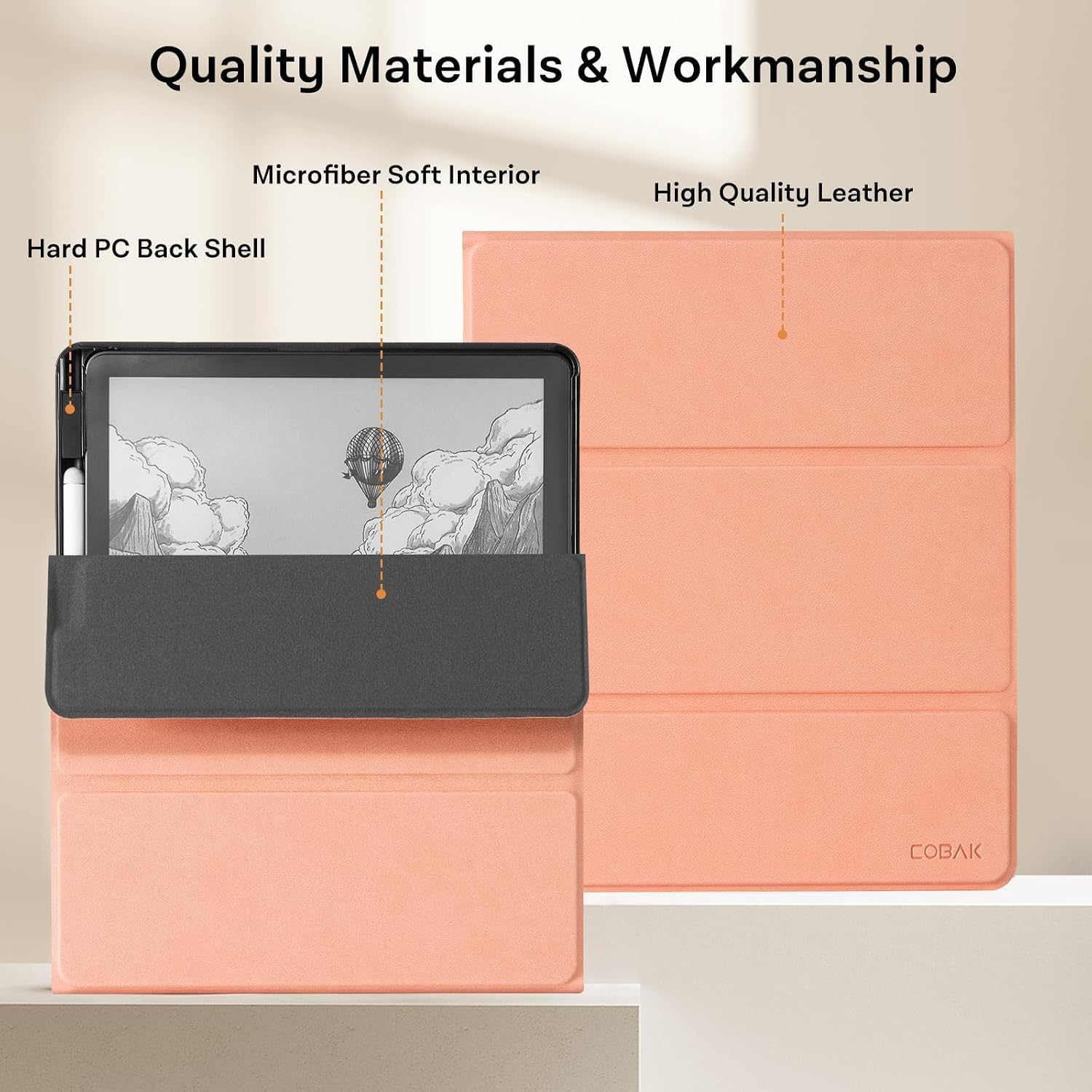 ESTUCHE COBAK PARA KINDLE SCRIBE 11' 3RA GENERACIÓN 2025 COLORSOFT PU LEATHER ROSADO OVEJA - 4