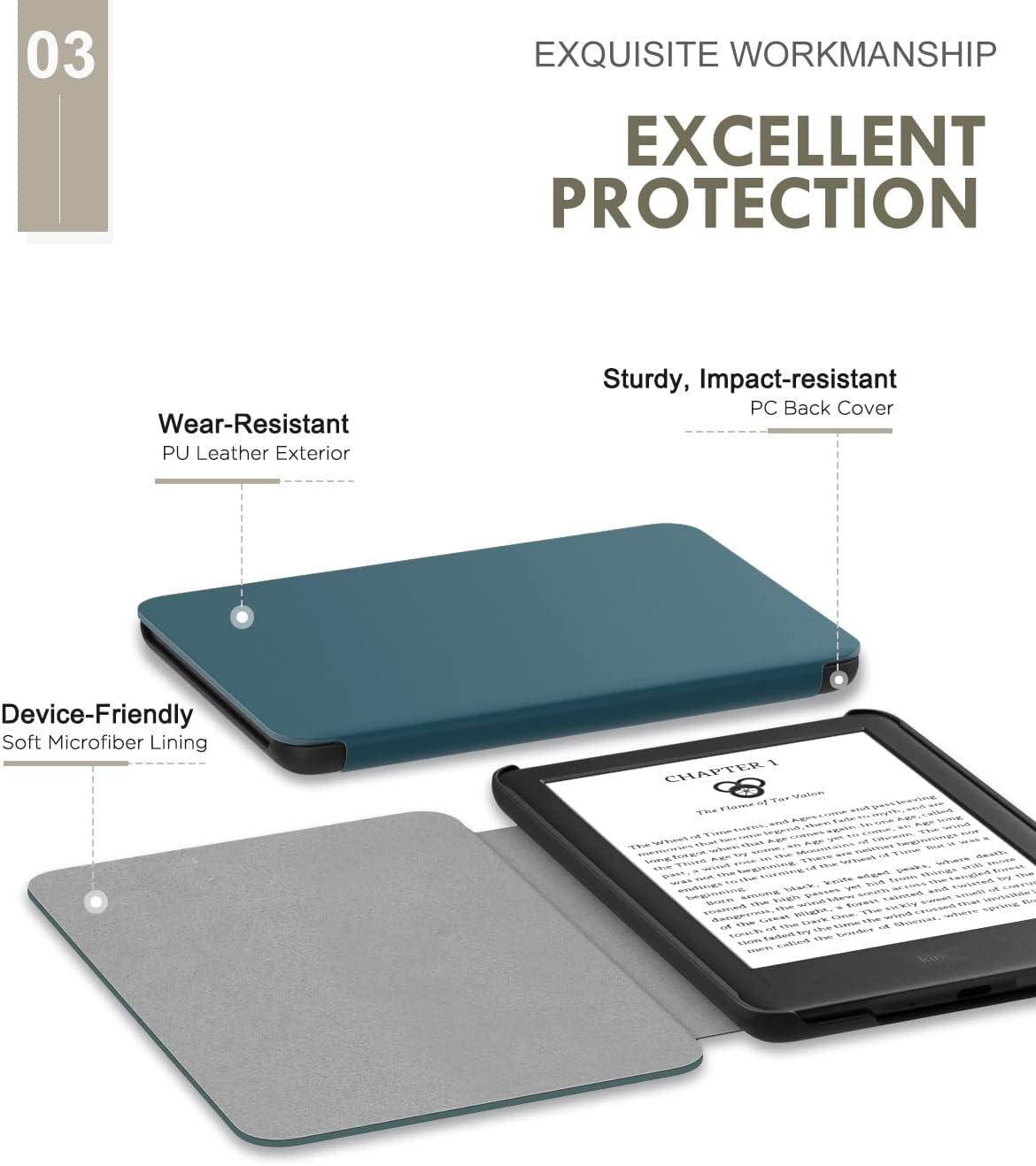 ESTUCHE MOKO PARA KINDLE BASIC 6' 11ª GENERACIÓN 2024/2022 TURQUESA - 4