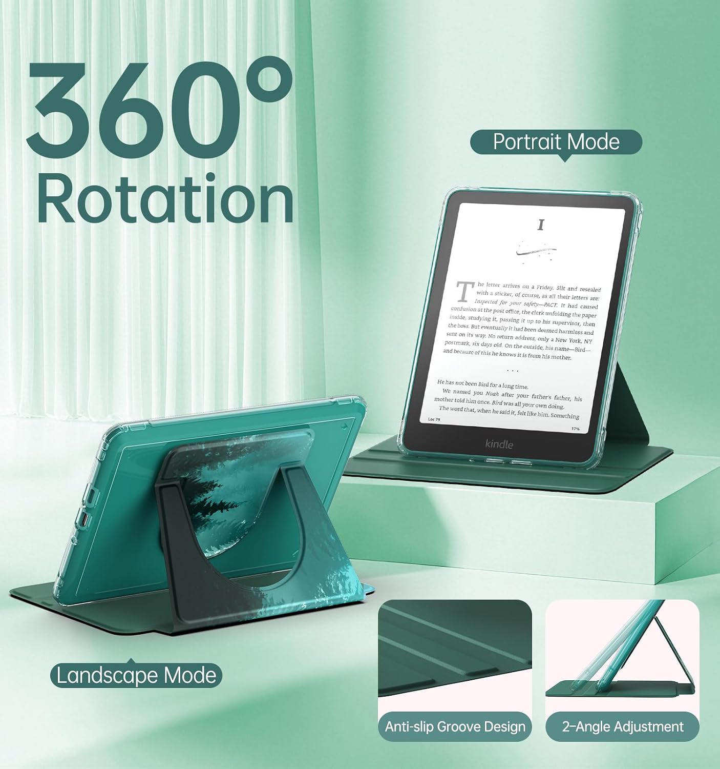 ESTUCHE MOKO 360° ROTATIVO DESMONTABLE PARA EBOOK READER 7' VERDE BOSQUE - 4