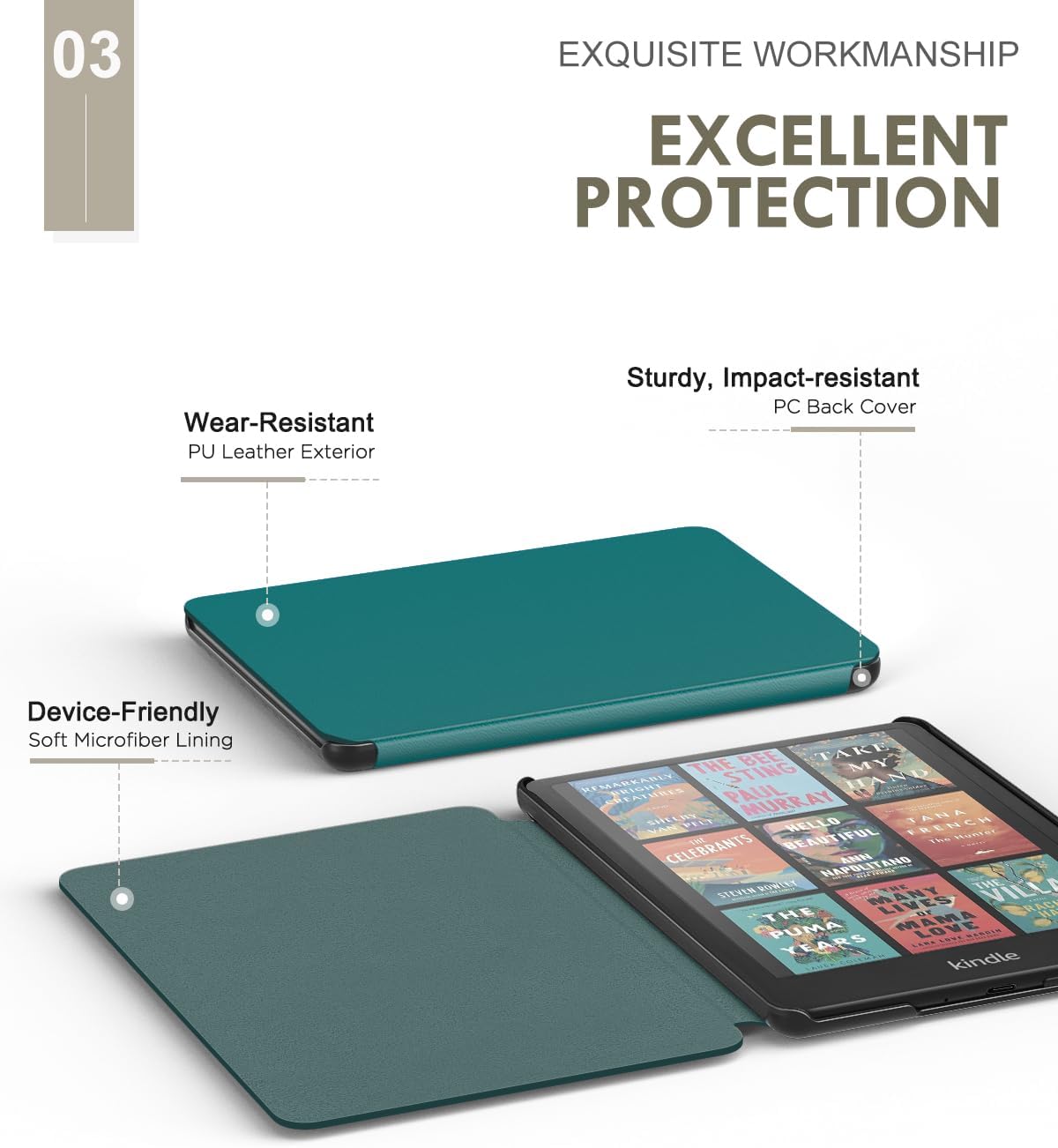 ESTUCHE MOKO PARA KINDLE PAPERWHITE 7' 12ª GEN 2024 VERDE JADE - 4