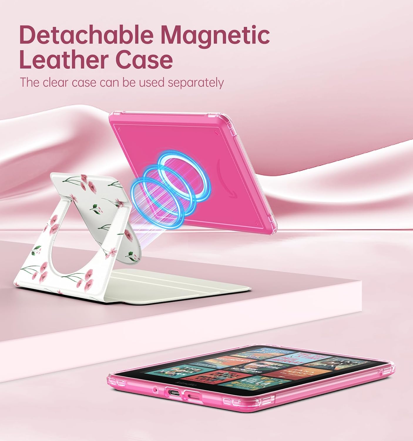 ESTUCHE MOKO 360° ROTATIVO DESMONTABLE PARA EBOOK READER 7' FLORES ROSADAS - 3