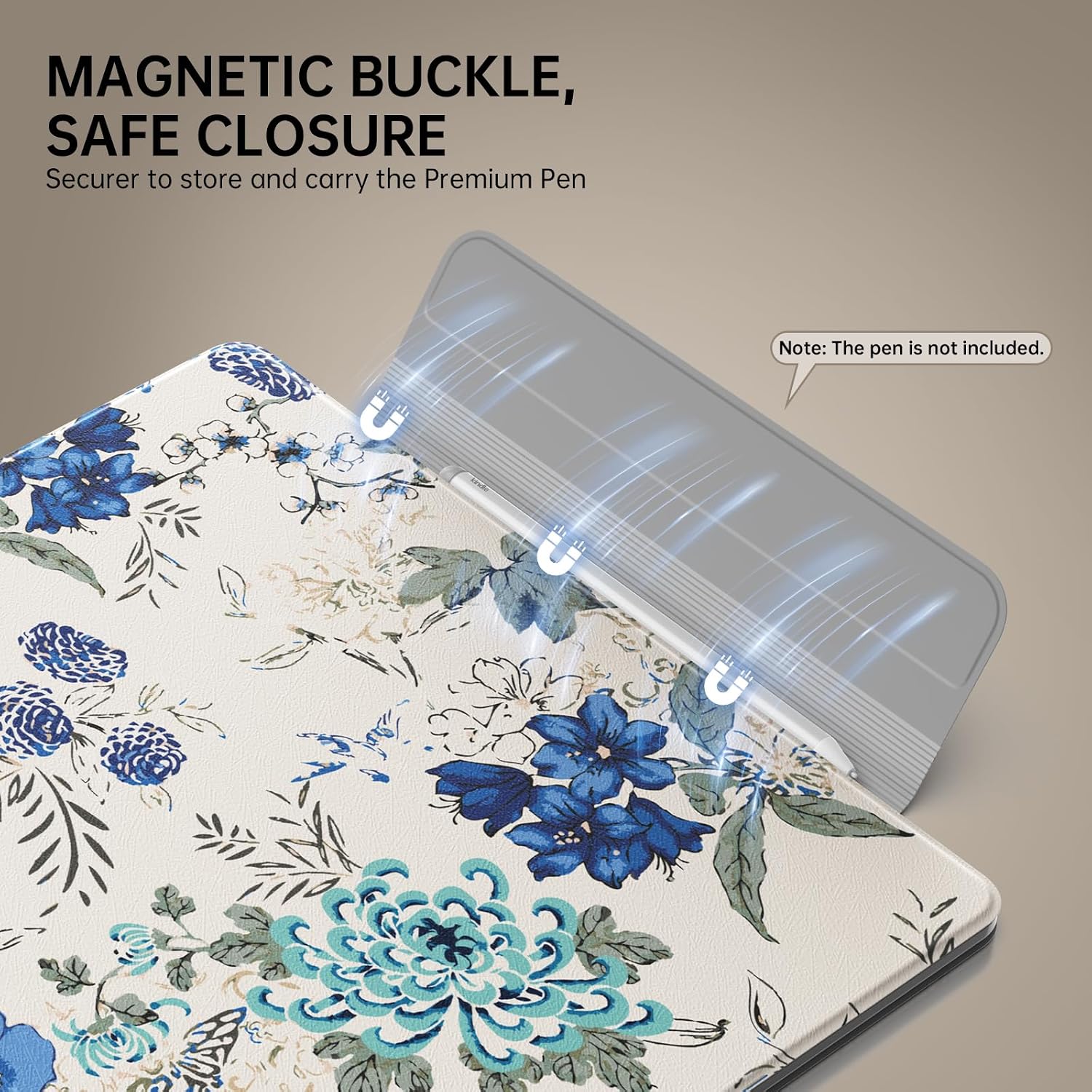 ESTUCHE MOKO PARA KINDLE SCRIBE 11' 3RA GENERACIÓN Y COLORSOFT 1RA GENERACIÓN BLANCO AZUL FLORAL - 4