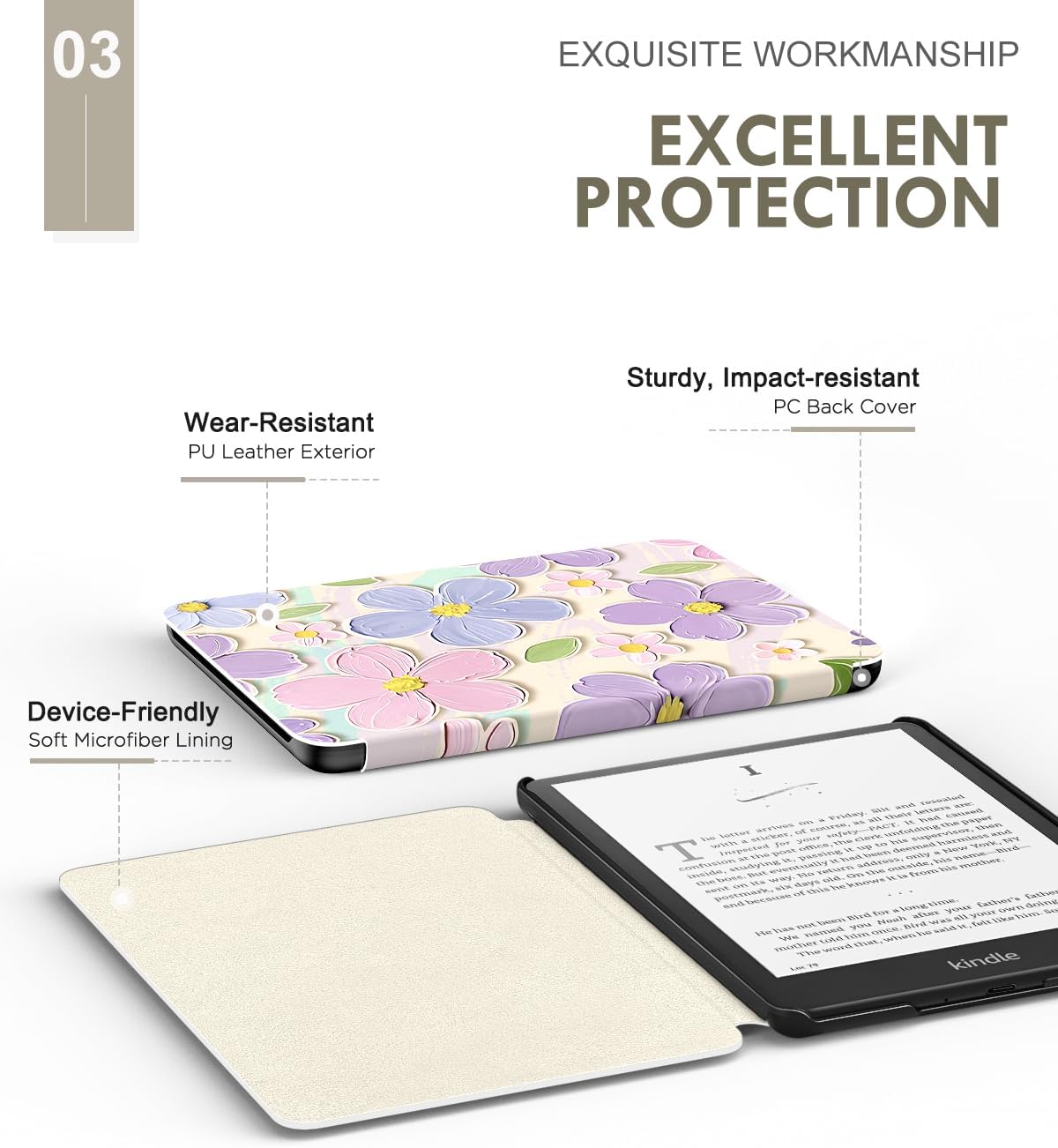 ESTUCHE MOKO PARA KINDLE PAPERWHITE 7' 12ª GEN 2024 COLORSOFT OIL PAINT FLOWER - 4