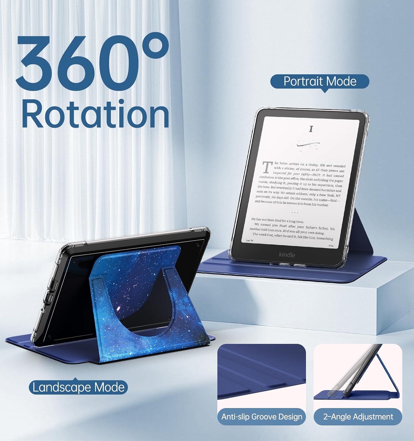 ESTUCHE MOKO 360° ROTATIVO DESMONTABLE PARA EBOOK READER 7' CIELO ESTRELLADO AZUL - 4